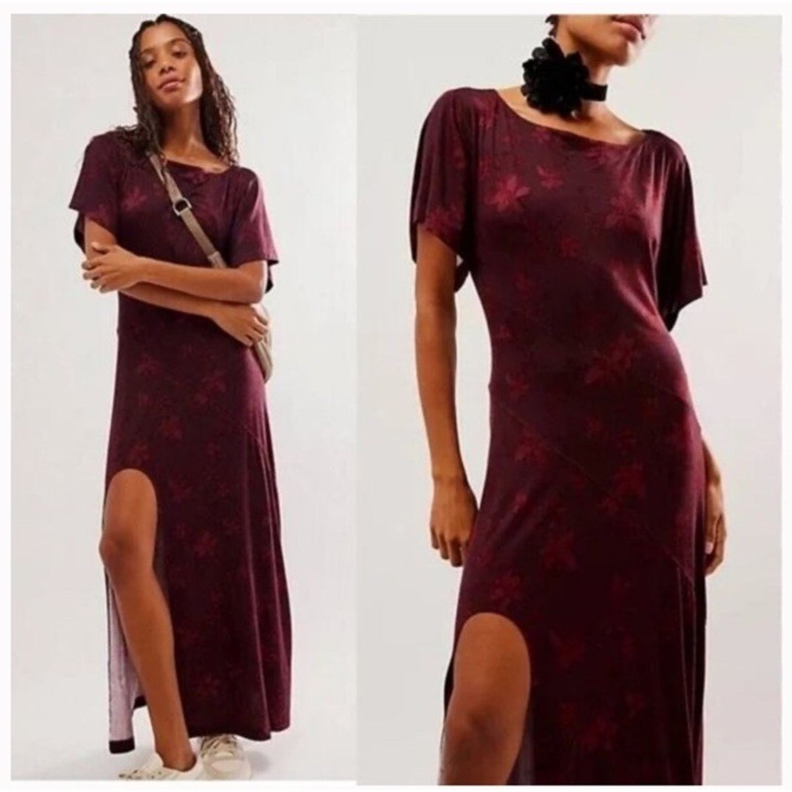 Free People FREE PEOPLE Jace Front Slit Maxi Dress Boho Flutter Sleeves Size L / US 10 / IT 46 - 2 Thumbnail
