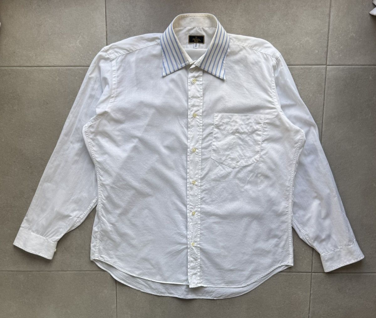 Fendi Fendi Vintage 16/41 Size White Button Striped Collar LongSleeve Button Shirt Size US L / EU 52-54 / 3 - 1 Thumbnail
