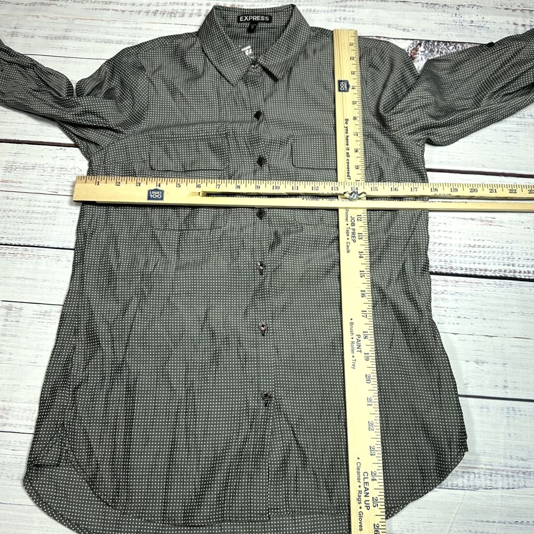 Express VINTAGE Express Shirt Womens XS Gray Polka Dot Long Sleeve Roll Tab Button Up NWT Size XS / US 0-2 / IT 36-38 - 2 Thumbnail
