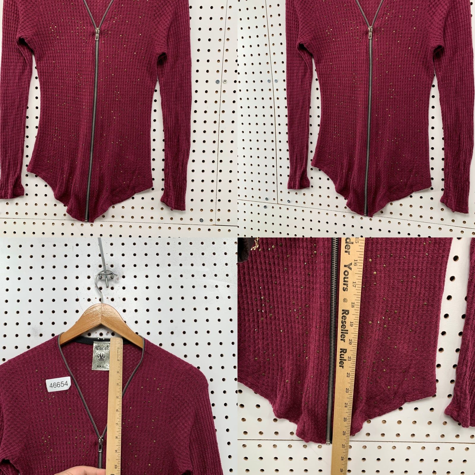 Vintage VINTAGE Vocal Thermal Zip Top Jacket Womens M Embellished Red USA Wool/Waffle Knit - 90s? Size M / US 6-8 / IT 42-44 - 8 Thumbnail