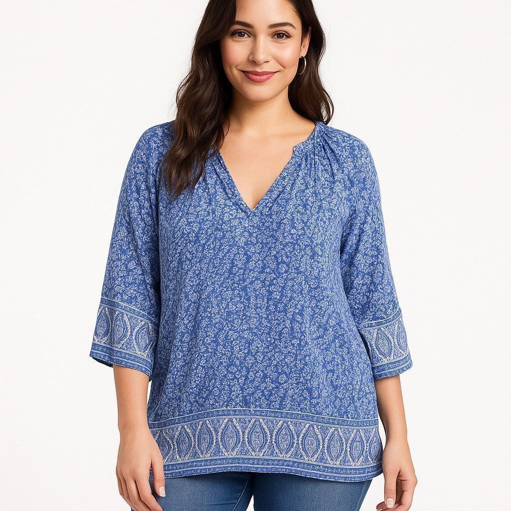 Jones New York Boho Blue Paisley Print Peasant Tunic Top JNY Jones New York Size XXL / US 16-18 / IT 52-54 - 1 Thumbnail