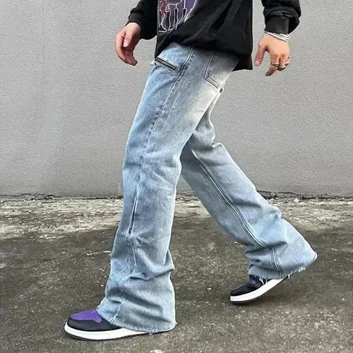 VIBE Y2K Fashion Zipper Retro Washed Baggy Flare Jeans Size US 36 / EU 52 - 4 Thumbnail