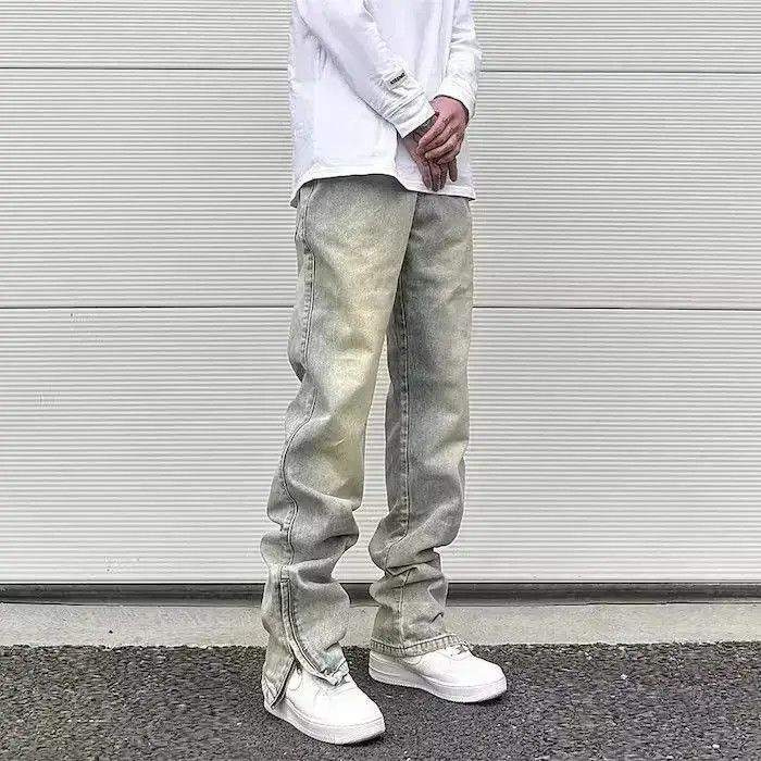 Japanese Brand Yellow Mud Dyed Zipper Split Straight Jeans Size US 30 / EU 46 - 1 Thumbnail