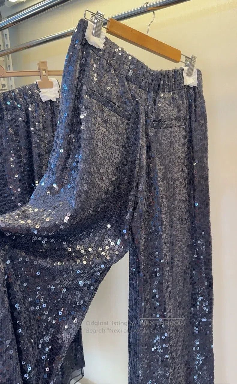 Brunello Cucinelli Brunello Cucinelli Sequined Silk Wide Leg Trousers Size 26" / US 2 / IT 38 - 6 Thumbnail