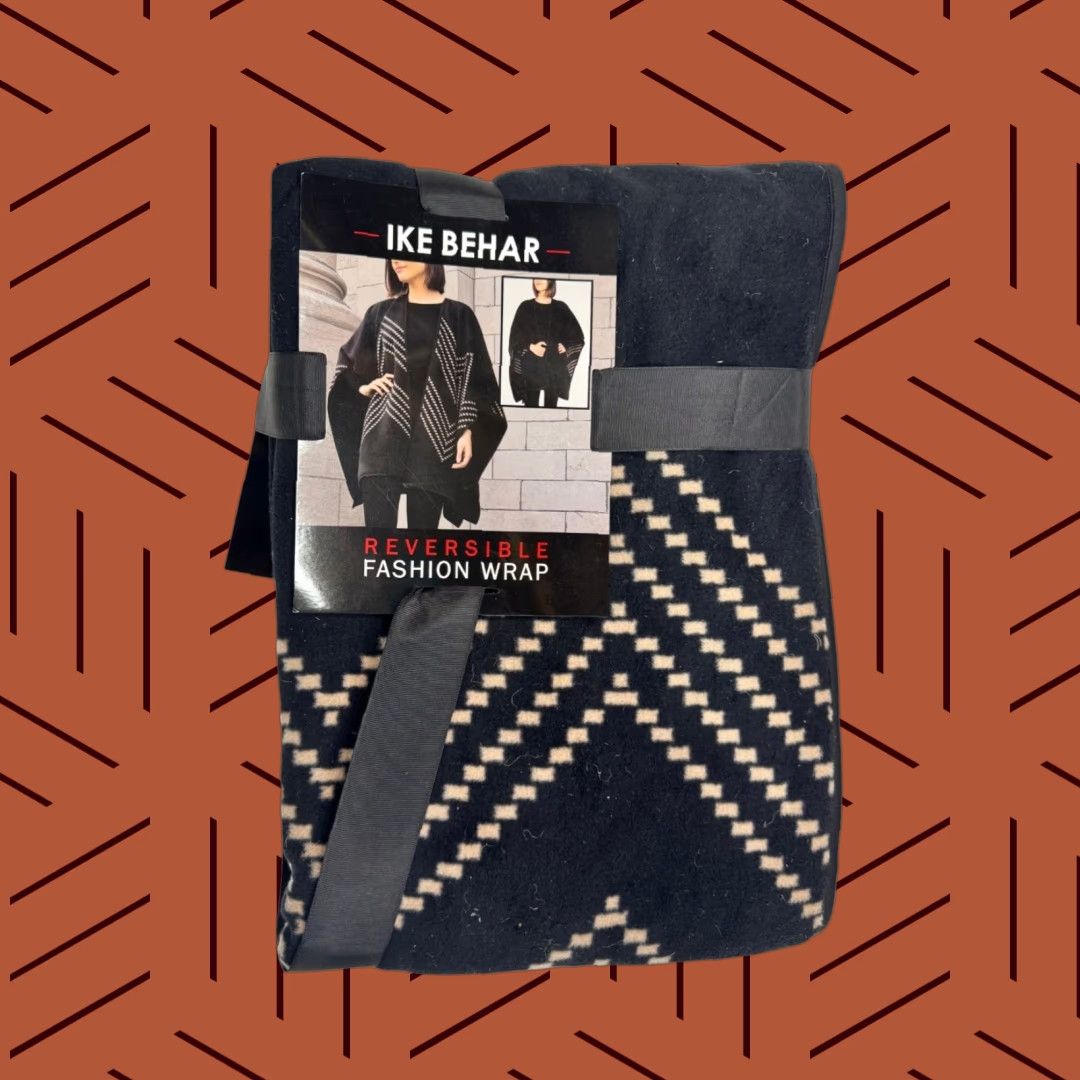 Ike Behar VINTAGE Ike Behar Women's Reversible Wrap Black Beige One Size Chevron Polyester Size ONE SIZE - 1 Thumbnail