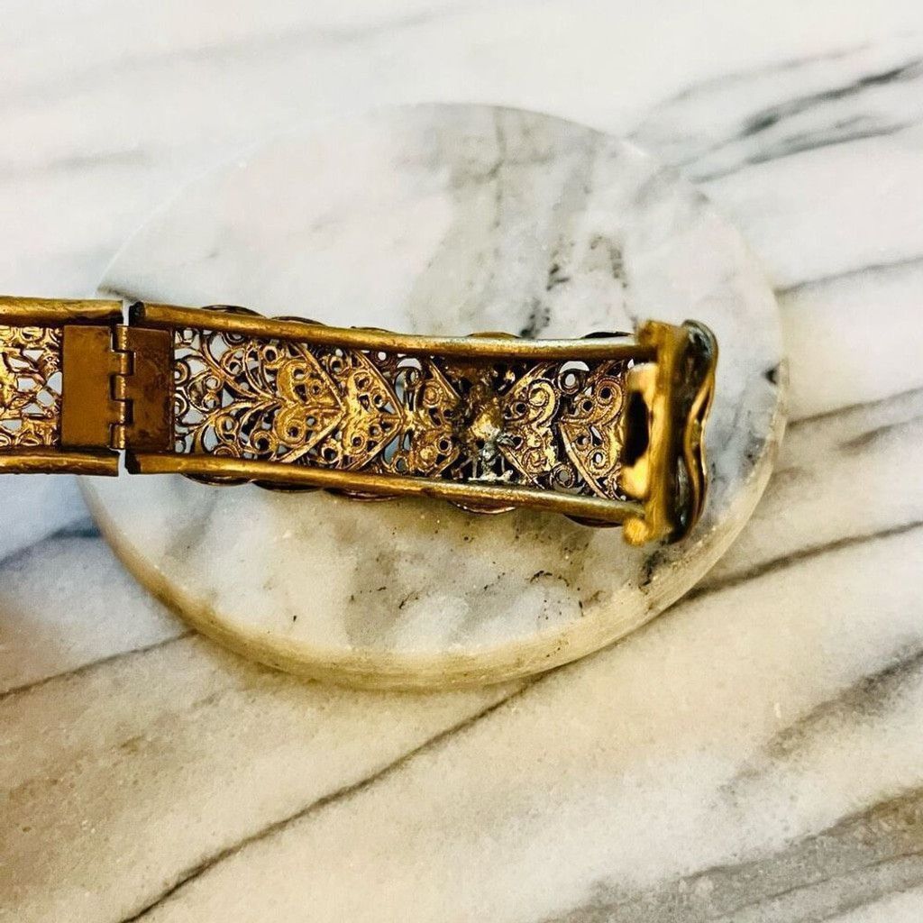 Vintage Antique Filigree Hinged Bangle Bracelet Dark Gold Size ONE SIZE - 9 Thumbnail