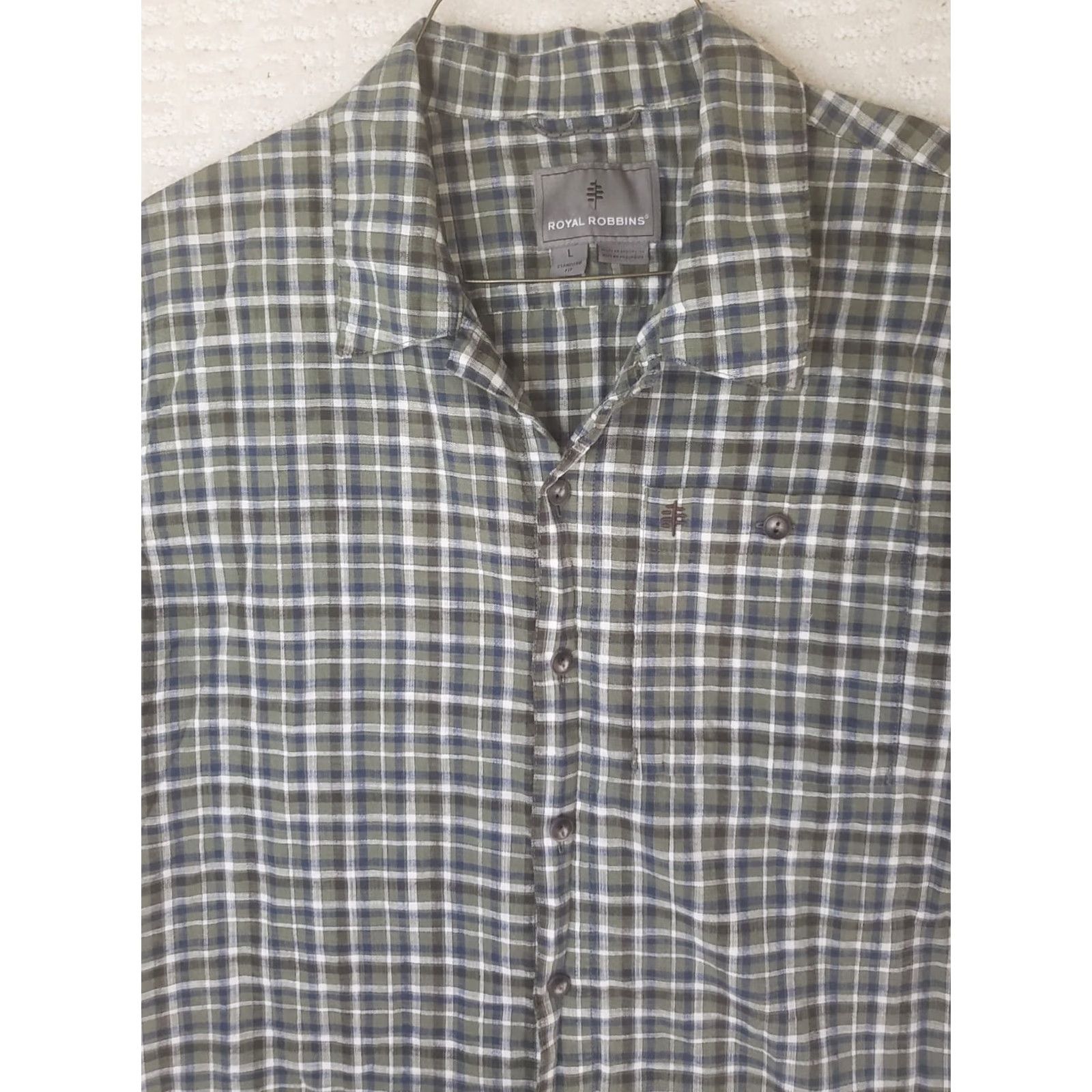 Royal Robbins VINTAGE Royal Robbins Men's Shirt Plaid Button-Front Short Sleeve Green Khaki White Regular L Size US L / EU 52-54 / 3 - 3 Thumbnail