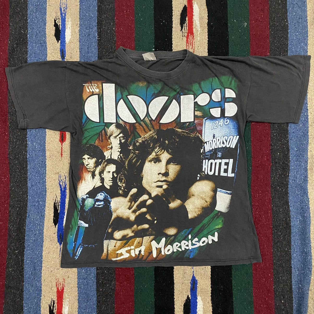 image of Rock T Shirt x Vintage 90's The Doors T-Shirt in Faded Black, Men's (Size Large)