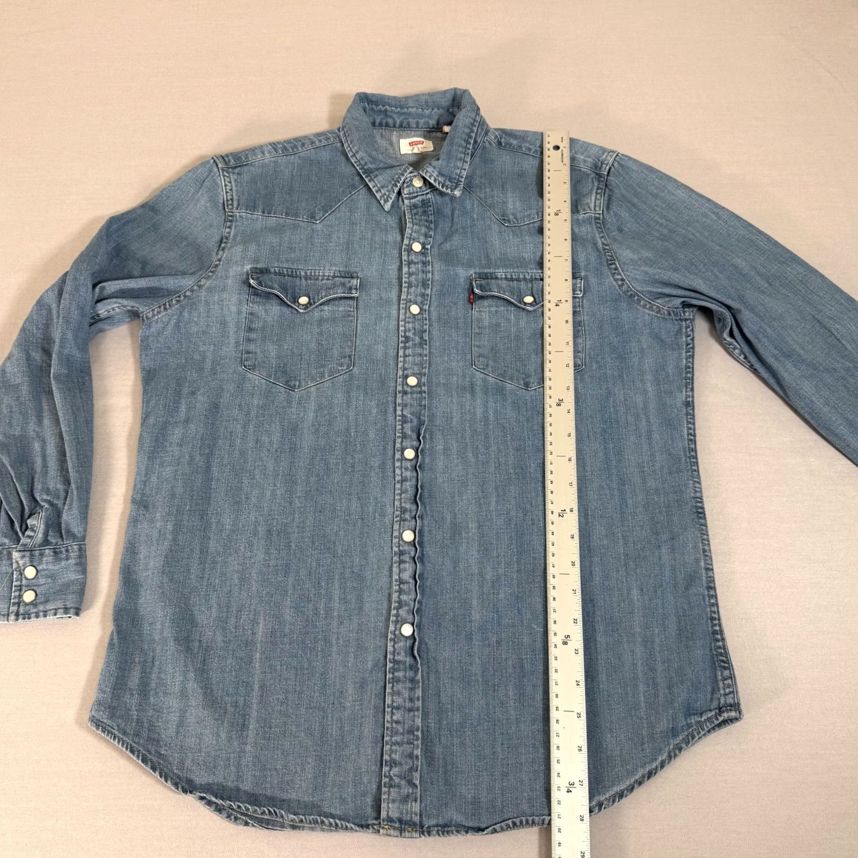 Levi's Levi's Shirt Mens Large Blue Denim Pearl Snap Western Cowboy Cotton Workwear Size US L / EU 52-54 / 3 - 6 Thumbnail