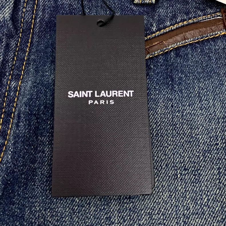Saint Laurent Paris Saint Laurent Paris Dark blue wash jeans edge leather casu Size 27" / US 4 / IT 40 - 6 Thumbnail