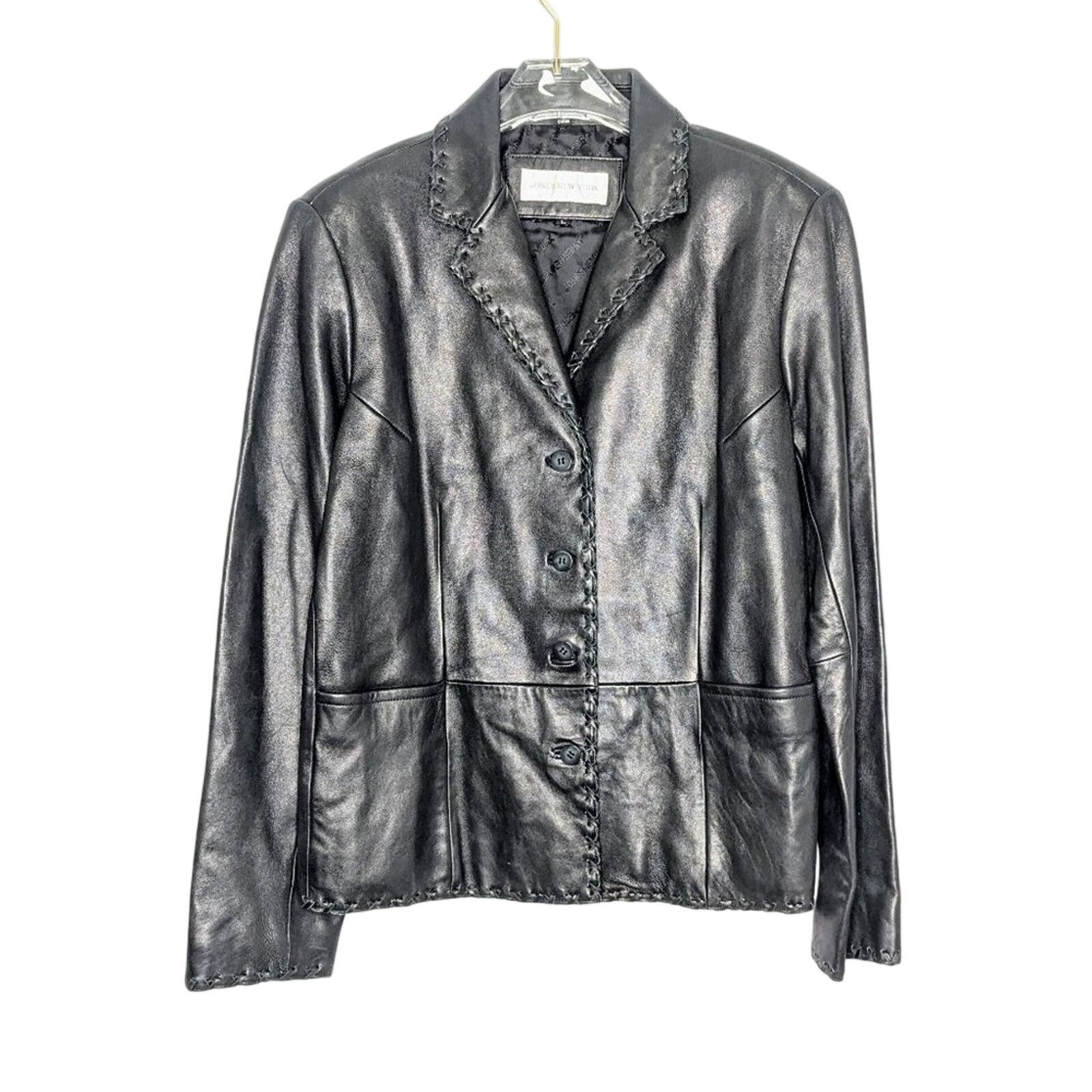 Vintage Vintage Jones New York Black Leather Long Sleeve Blazer L Size L / US 10 / IT 46 - 1 Thumbnail