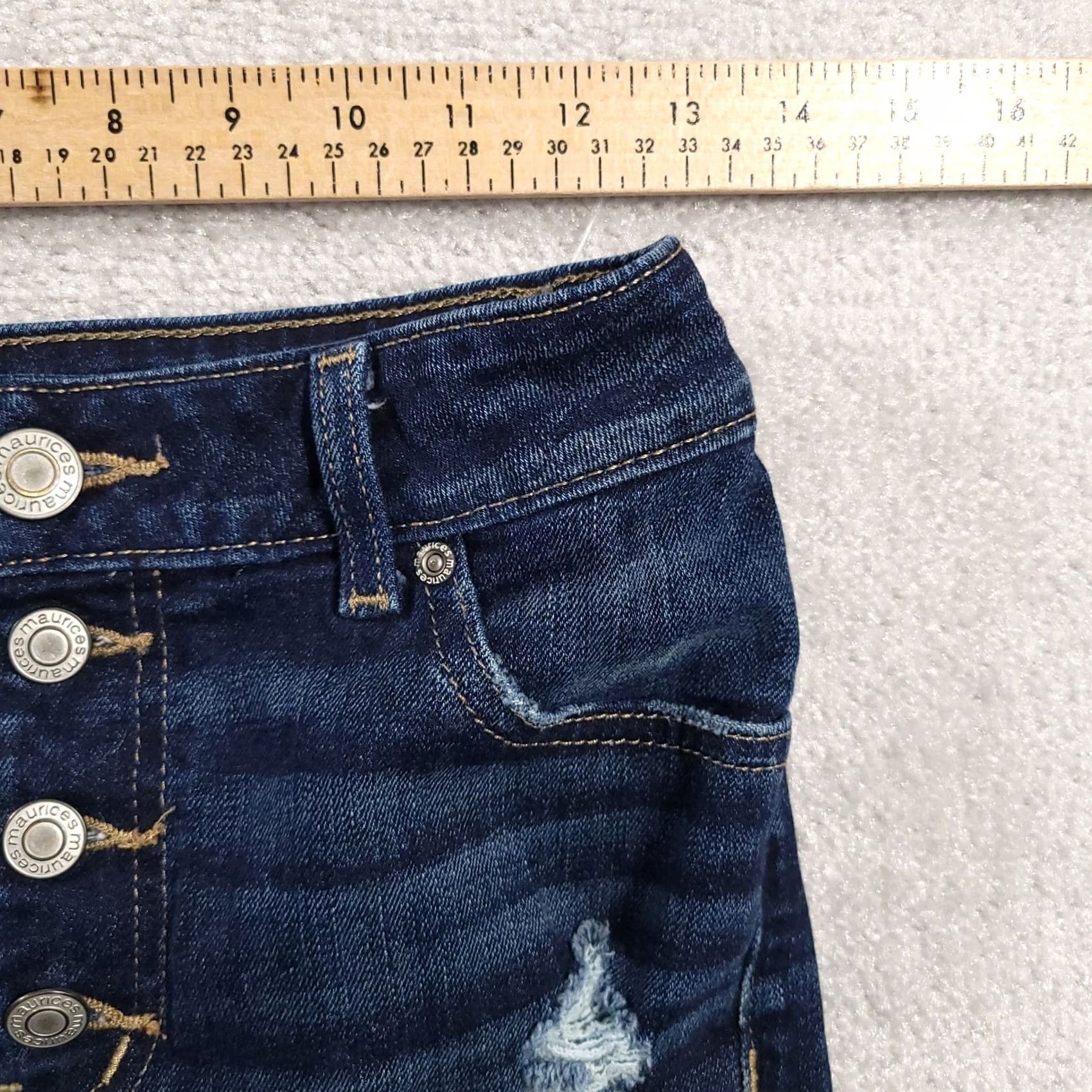 Vintage Maurices Denim Jean Shorts Womens 2 High Rise Distressed Blue Button Fly - Vintage Size 26" / US 2 / IT 38 - 5 Thumbnail