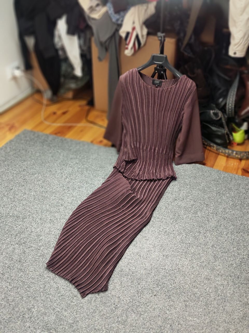 Designer Vintage Lesley George London pleated long asymmetric Dress Size M / US 6-8 / IT 42-44 - 16 Thumbnail