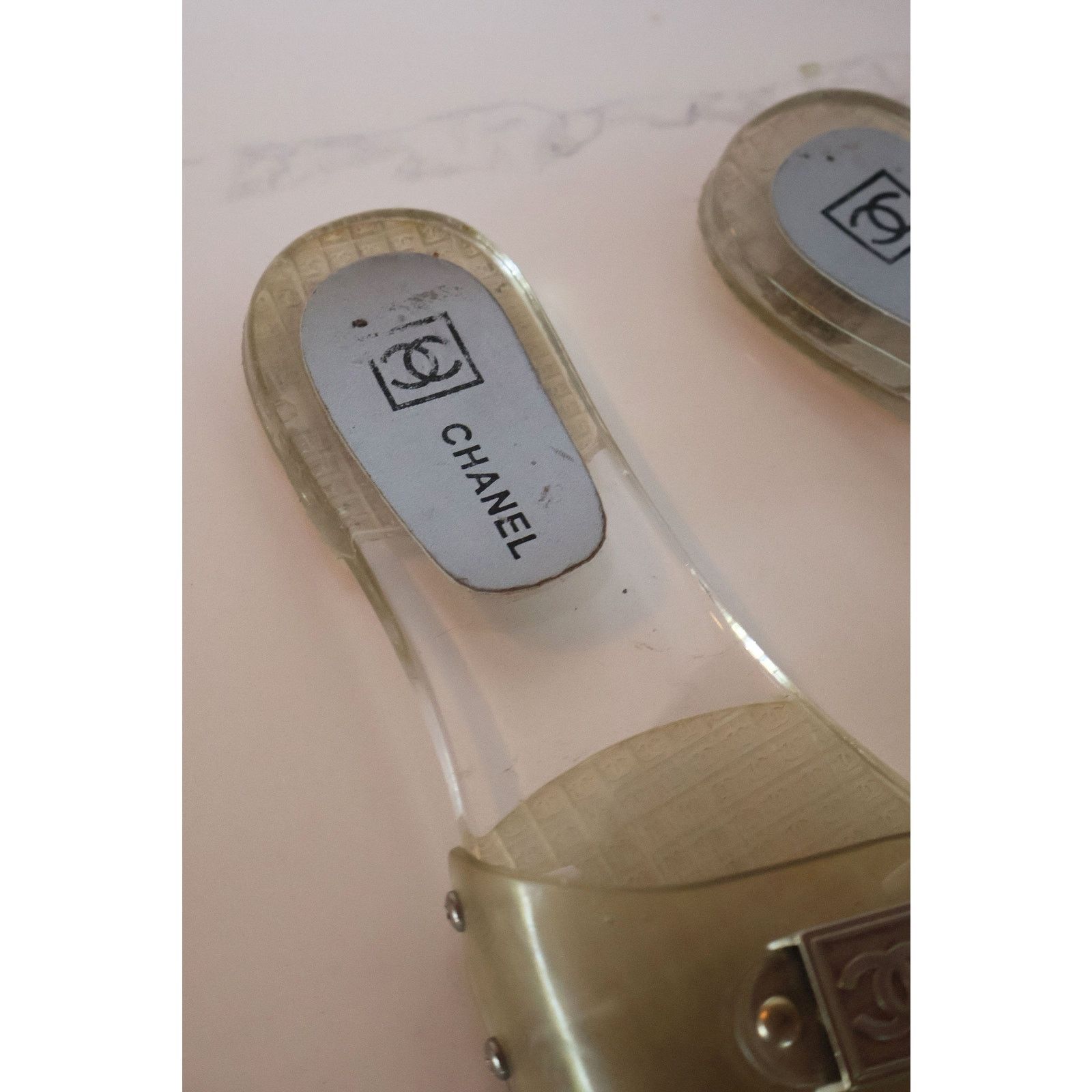 Chanel Vintage CHANEL Clear Interlocking CC Logo PVC Slides Size US 10 / IT 40 - 7 Thumbnail