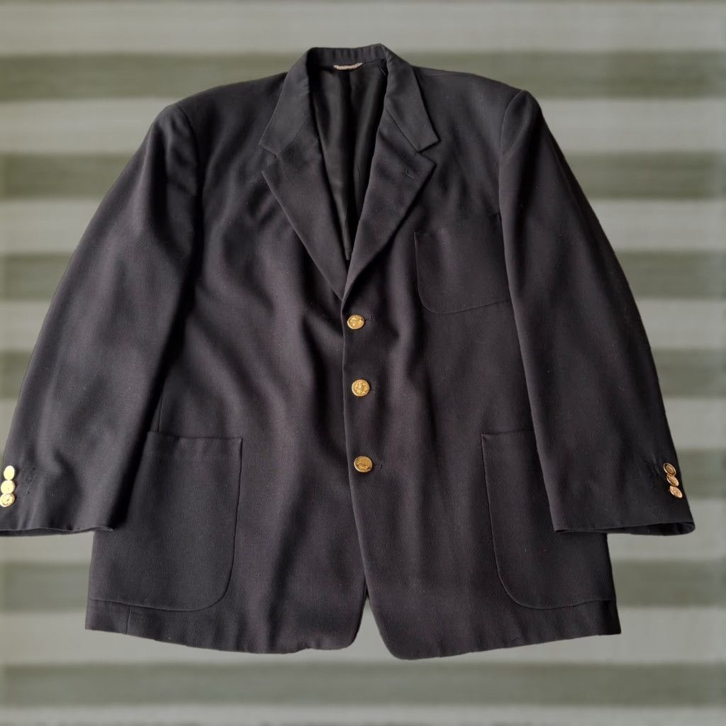 George VINTAGE Allyn St. George Blazer Mens 46L Black 3 Gold Button Wool Blend USA 80s 90s Classic Preppy Size 46R - 1 Thumbnail