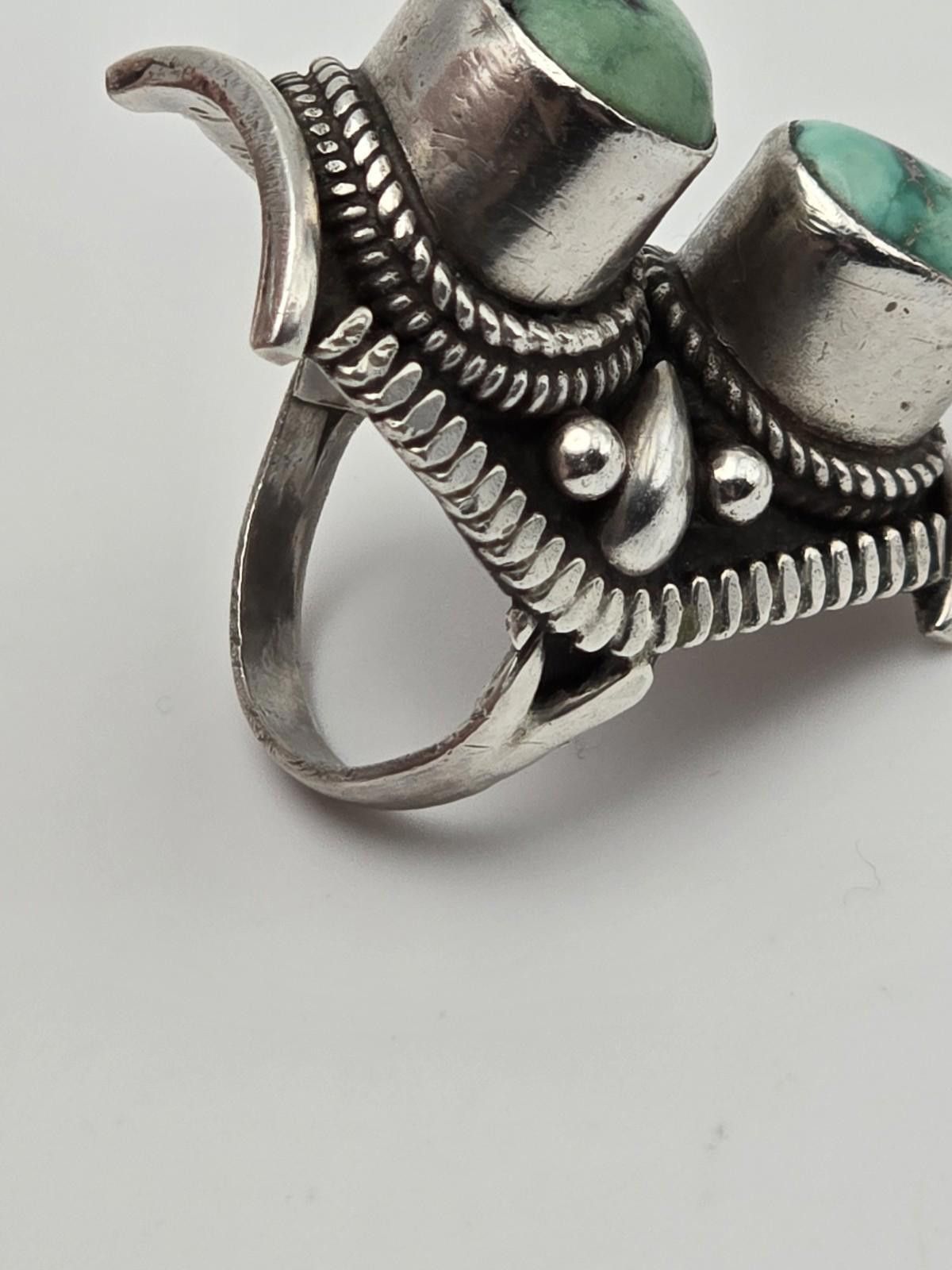 Other Vintage Navajo Sterling Silver Ring Turquoise Double Sz 9 Size ONE SIZE - 2 Thumbnail
