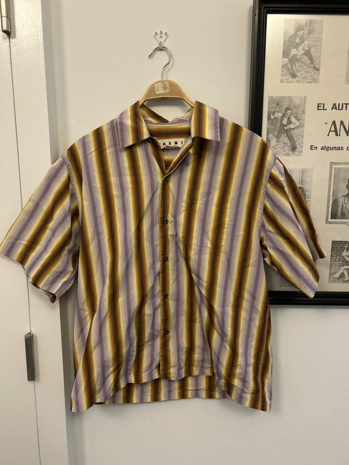 Marni 2019 purple and yellow short-sleeve camp summer shirt