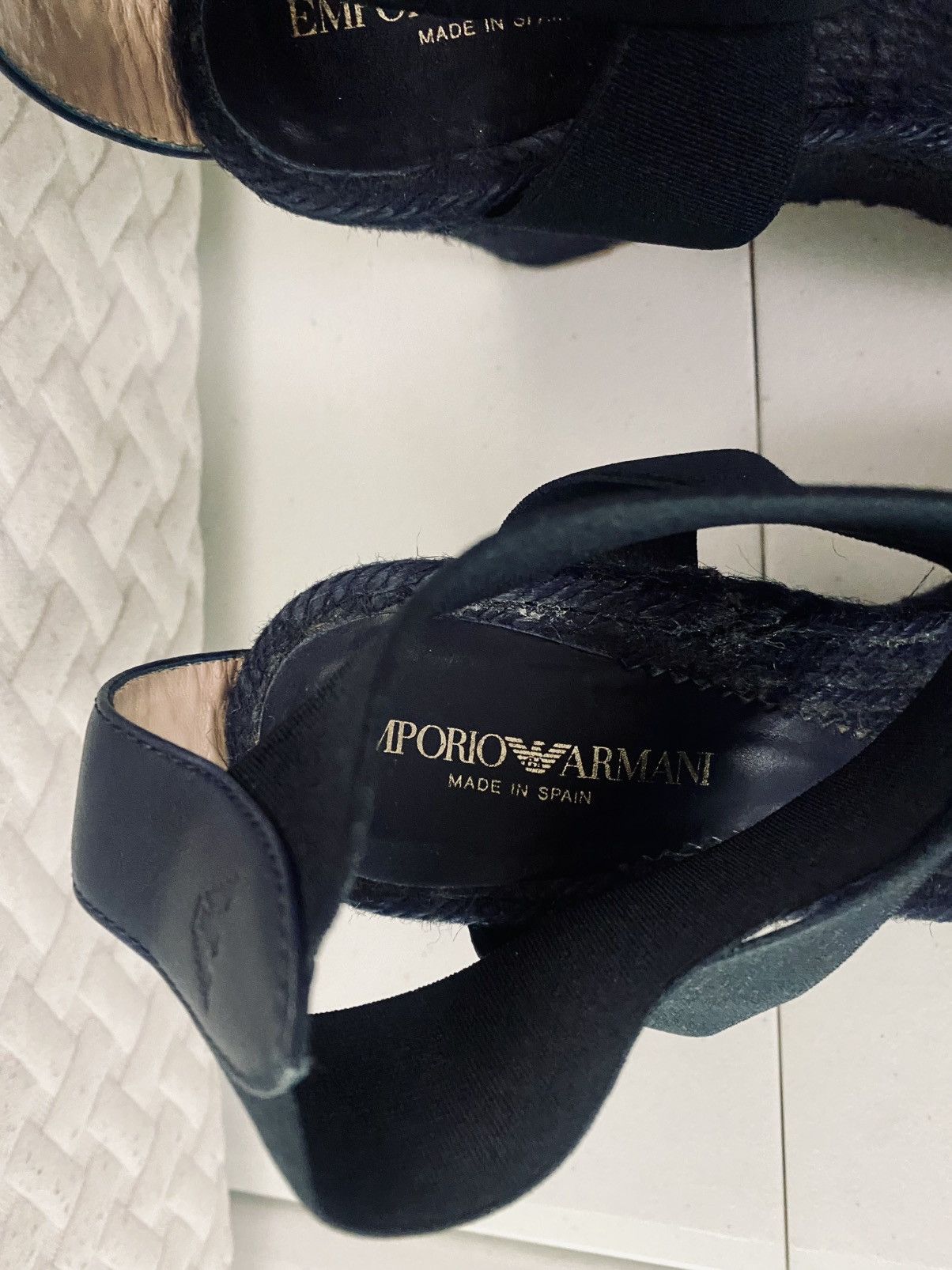 Emporio Armani Emporio Armani 🇪🇸 Navy Leather Espadrille Wedge Sandals 9.5 Size US 9.5 / IT 39.5 - 14 Thumbnail