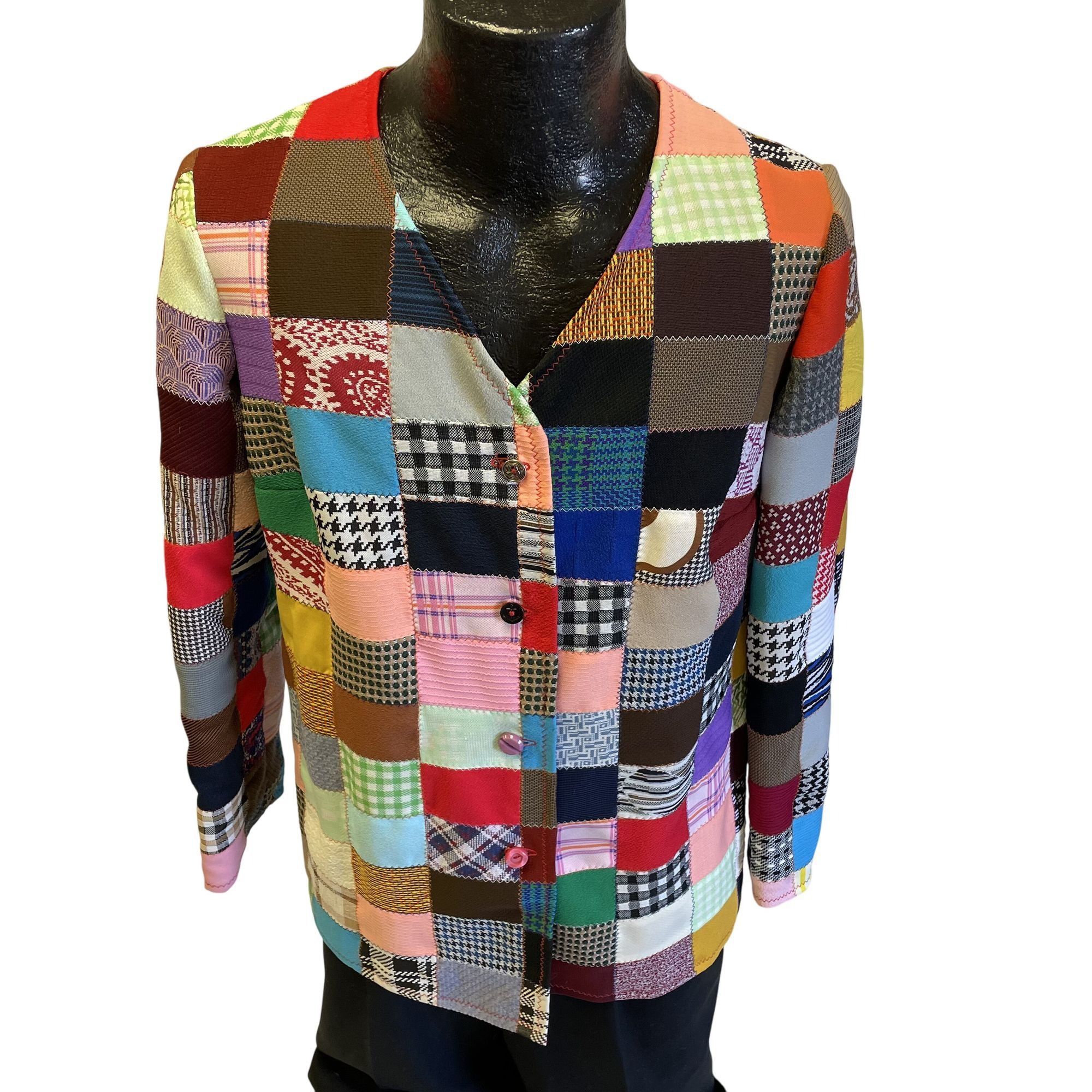 Other Vtg Handmade MoD Multi Color QUILT Patchwork Hippie Shirt Size L / US 10 / IT 46 - 1 Thumbnail