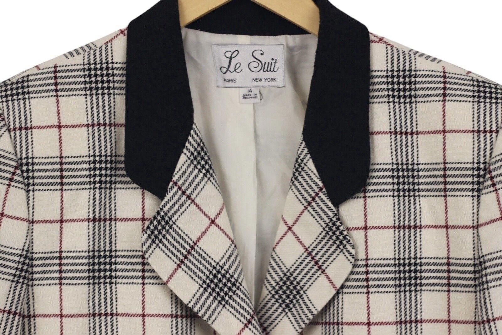 Subtle Le Nguyen VTG Le Suit 80s Cream Black Wine Houndstooth Plaid Blazer 14 Size XL / US 12-14 / IT 48-50 - 2 Thumbnail