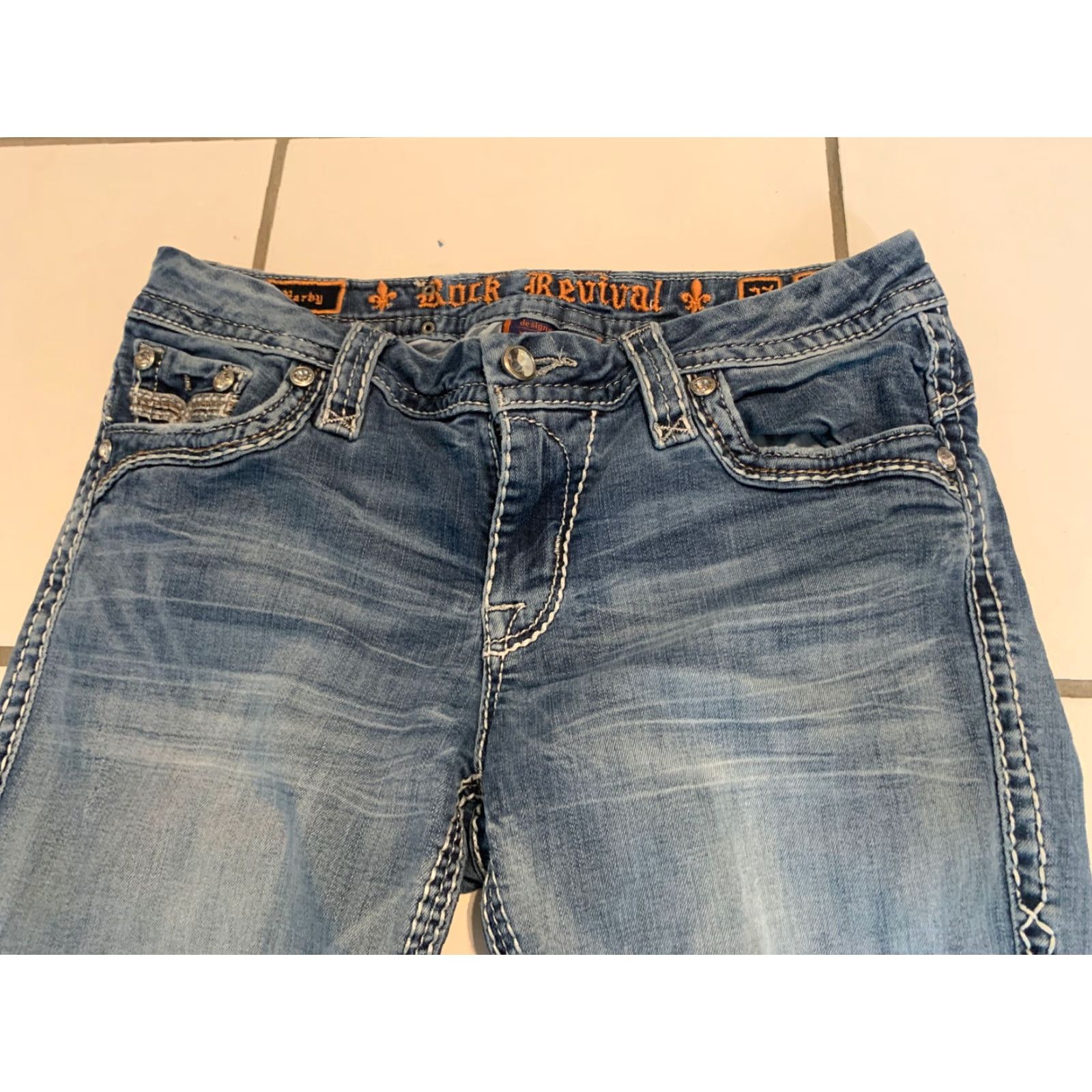 Vintage ROCK REVIVAL Barbie Embellished Mid-Rise Skinny Jeans Blue Women 27 Size 27" / US 4 / IT 40 - 3 Thumbnail