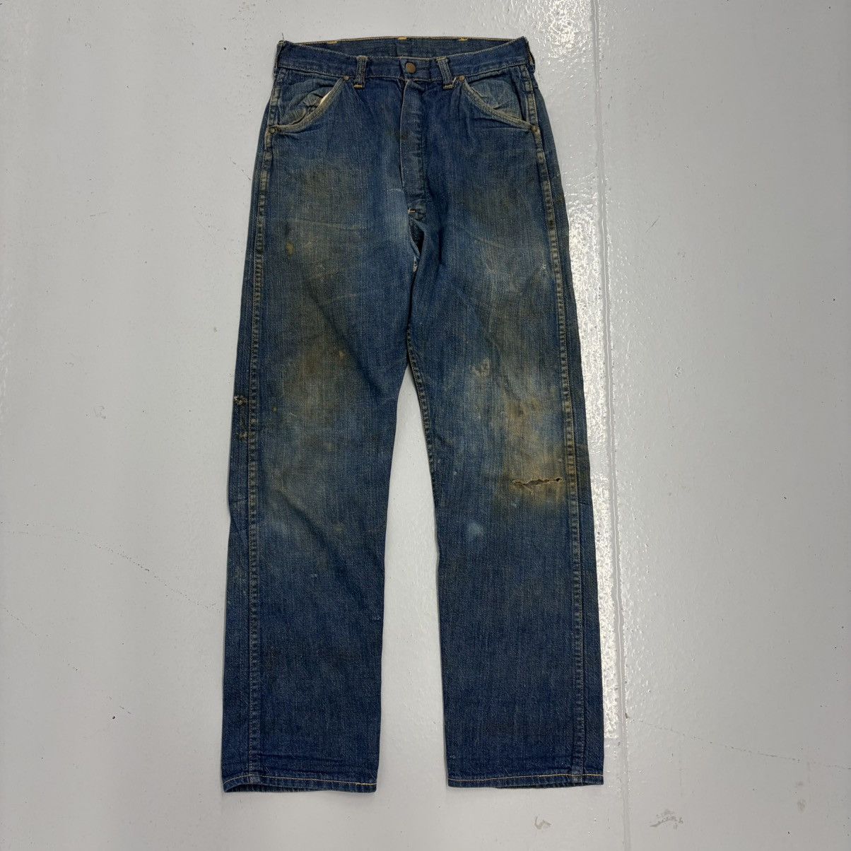 Other Vintage 50s Blue Bell? Dark Distressed Workwear Jeans 27x28 Size 27" / US 4 / IT 40 - 1 Thumbnail