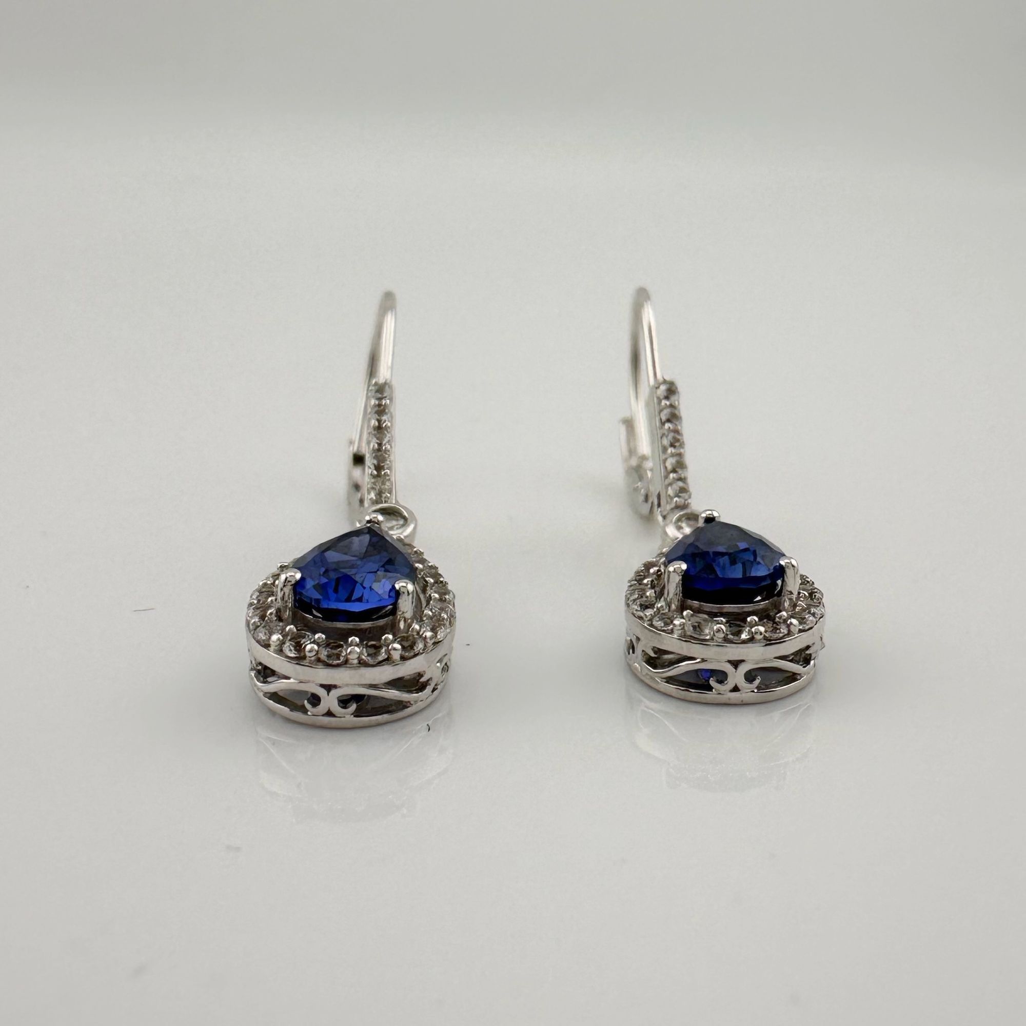Other Blue and White Sapphire Tear Drop Earrings in Sterling Silve Size ONE SIZE - 6 Thumbnail