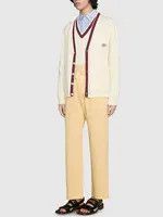 Gucci oc11z1025 Knit Cotton V-Neck Cardigan With Web in Ivory Size US XXL / EU 58 / 5 - 4 Thumbnail