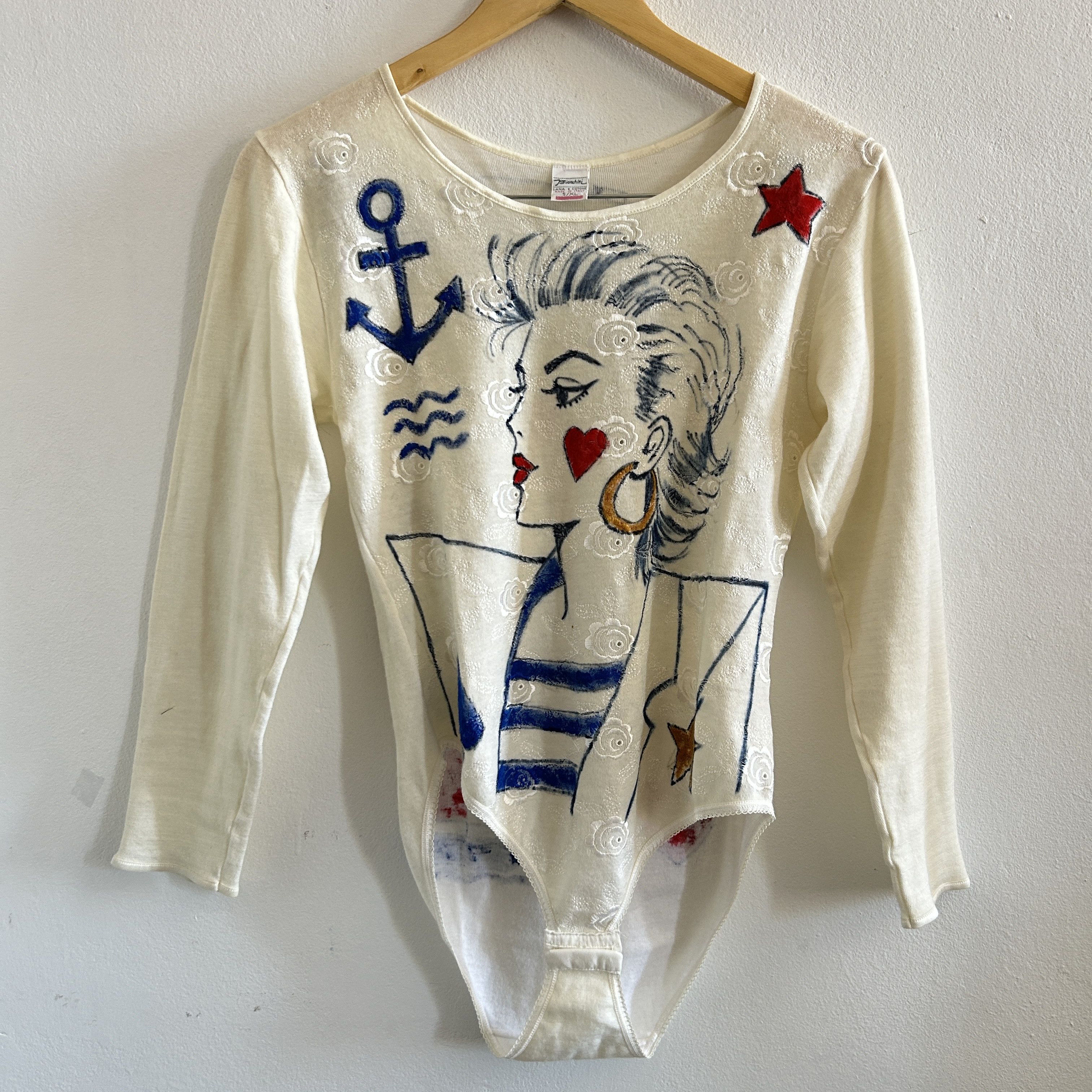 Custommade Hand Painted Nautical Style Vintage Italian Wool Bodysuit Size S / US 4 / IT 40 - 9 Thumbnail