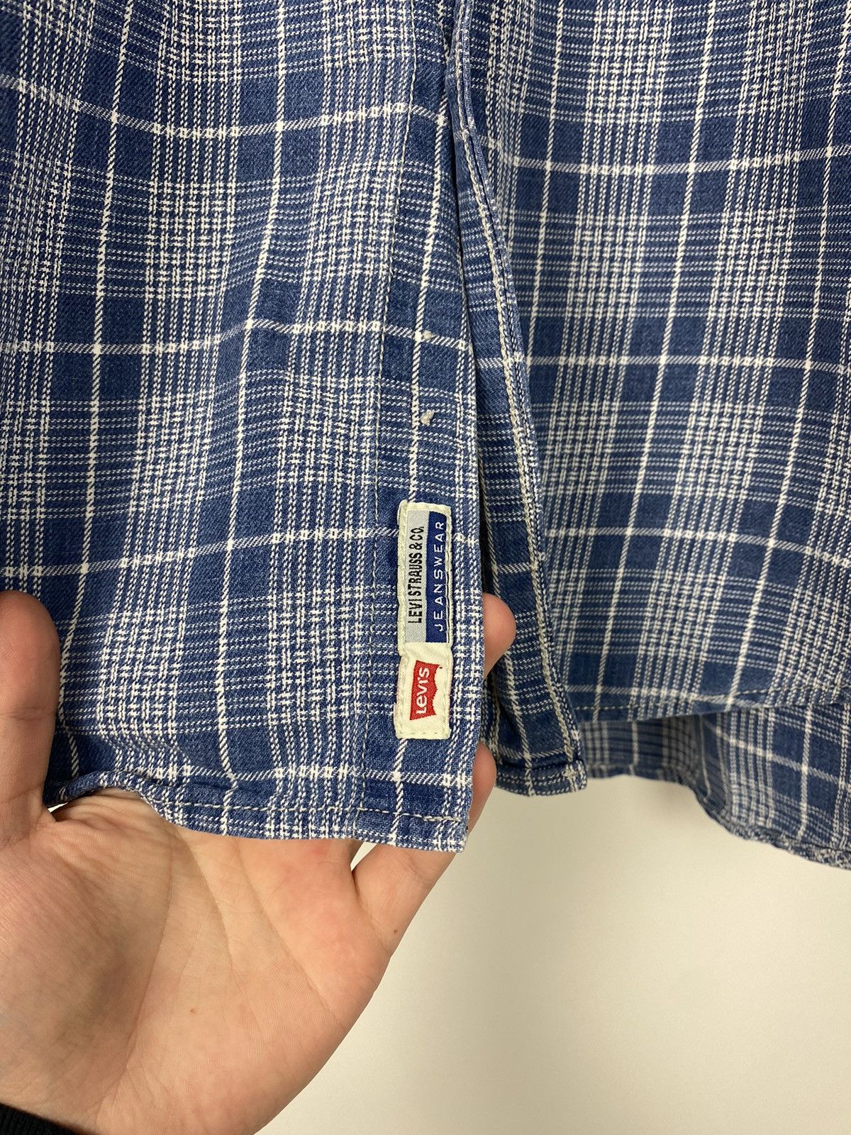 Levi's 1990’s Vintage Levi’s Blue Tab Checkered Denim Button Up Size US L / EU 52-54 / 3 - 7 Thumbnail