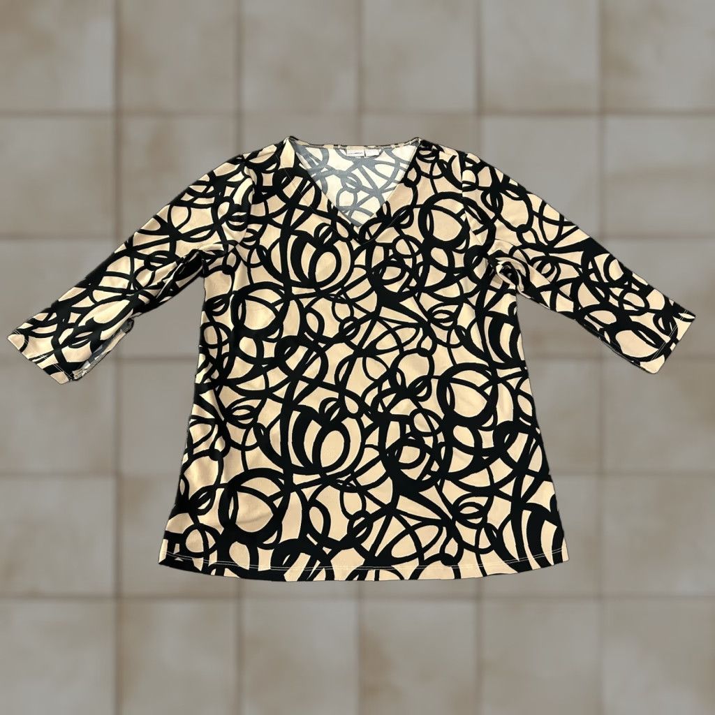 Vintage Chicos Shirt Womens 3 Beige Abstract Geometric Boat Neck Tunic Long Sleeve Top Size XS / US 0-2 / IT 36-38 - 1 Thumbnail