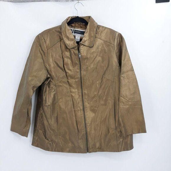 Vintage Vtg 80's Metallic Gold Genuine Leather Moto Jacket Sz 16W Pe Size XXL / US 16-18 / IT 52-54 - 1 Thumbnail
