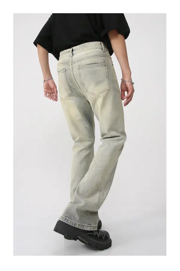 VIBE Retro mud yellow distressed white flared straight trousers Size US 30 / EU 46 - 3 Thumbnail