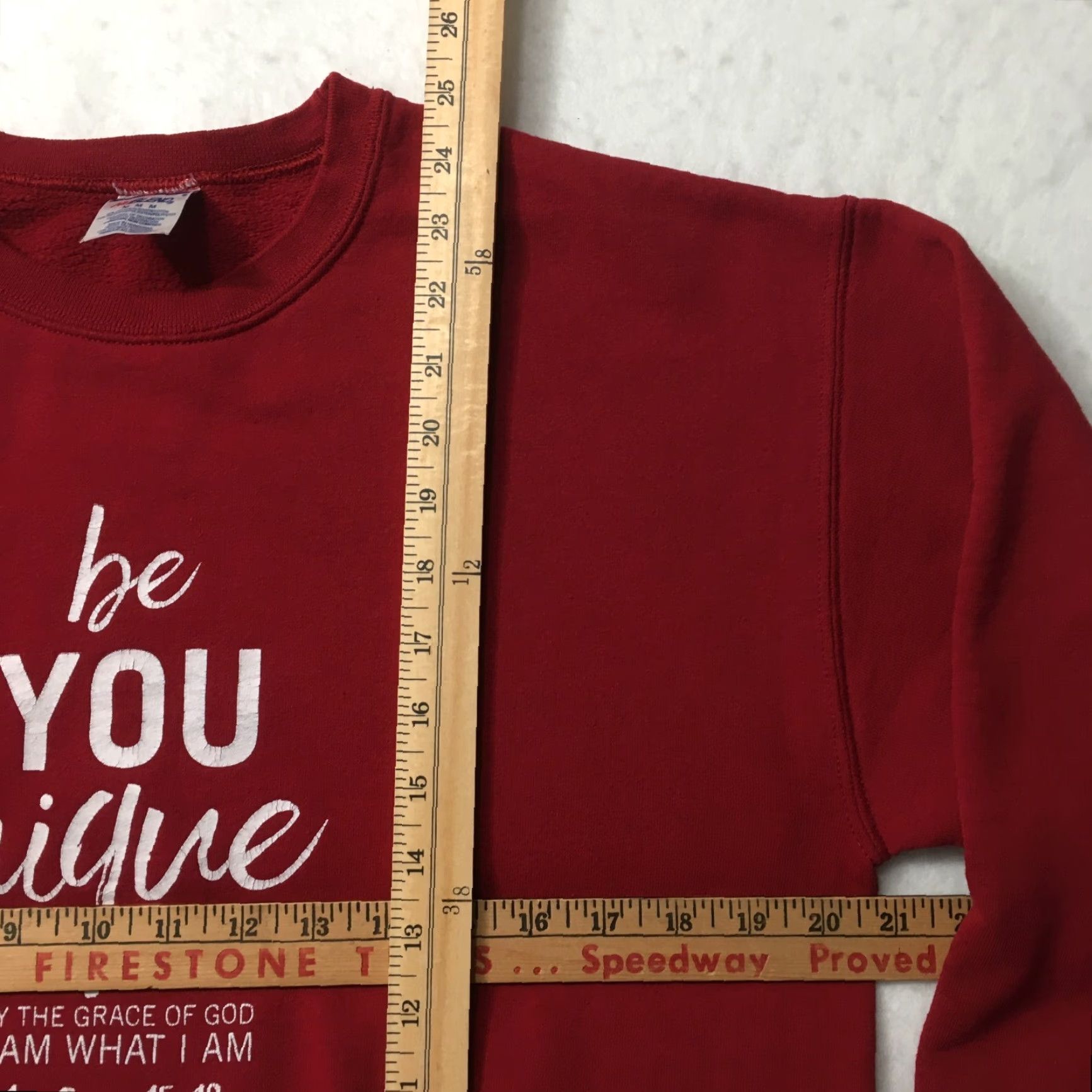 Jerzees VINTAGE Jerzees Sweatshirt 90s Long Sleeve Crew Bible Verse 1 Cor. 15:10 God Burgundy Men M Size US M / EU 48-50 / 2 - 6 Thumbnail