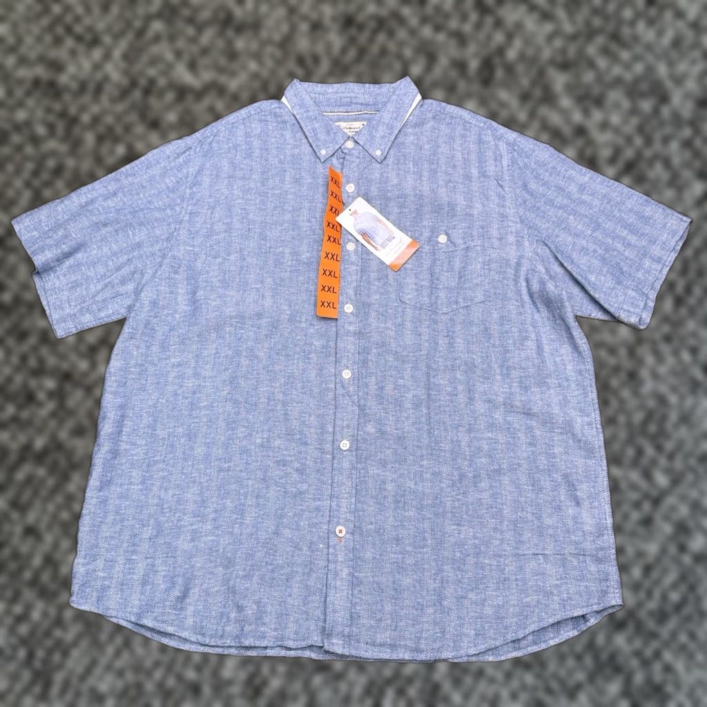 Weatherproof Weatherproof Shirt Mens XXL Blue Striped Linen Button-Up Short Sleeve Casual Size US XXL / EU 58 / 5 - 1 Thumbnail