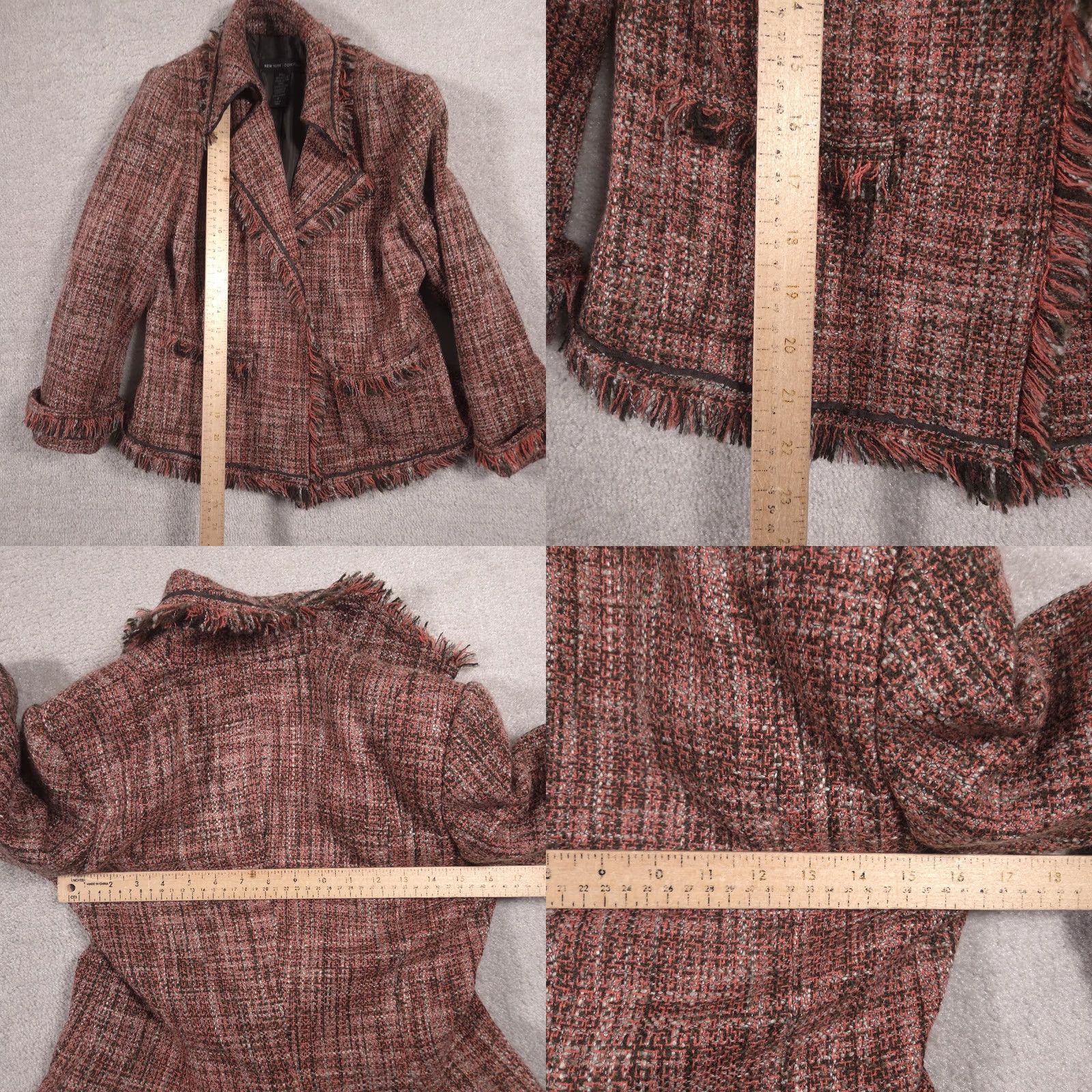 Vintage VINTAGE? No. New York & Company Blazer Womens 4 Red Tweed Fringe Snap Front Short Jacket Size 27" / US 4 / IT 40 - 8 Thumbnail