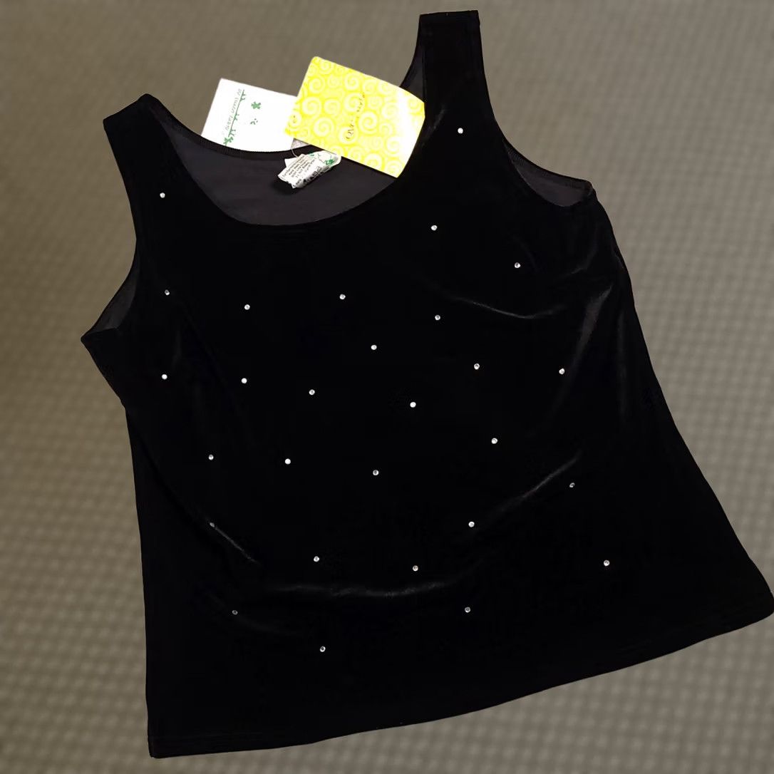 Quacker Factory VINTAGE Quacker Factory Velour Studded Shirt Womens Large Black Sleeveless Tank Size L / US 10 / IT 46 - 1 Thumbnail