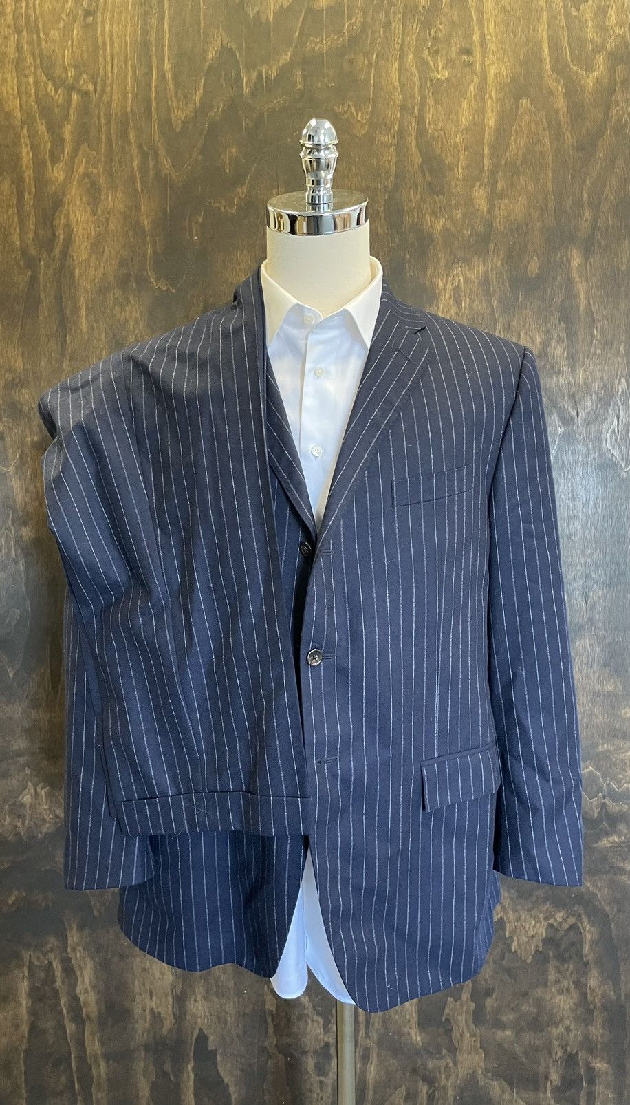 Three Button Pin Stripe Wool Suit