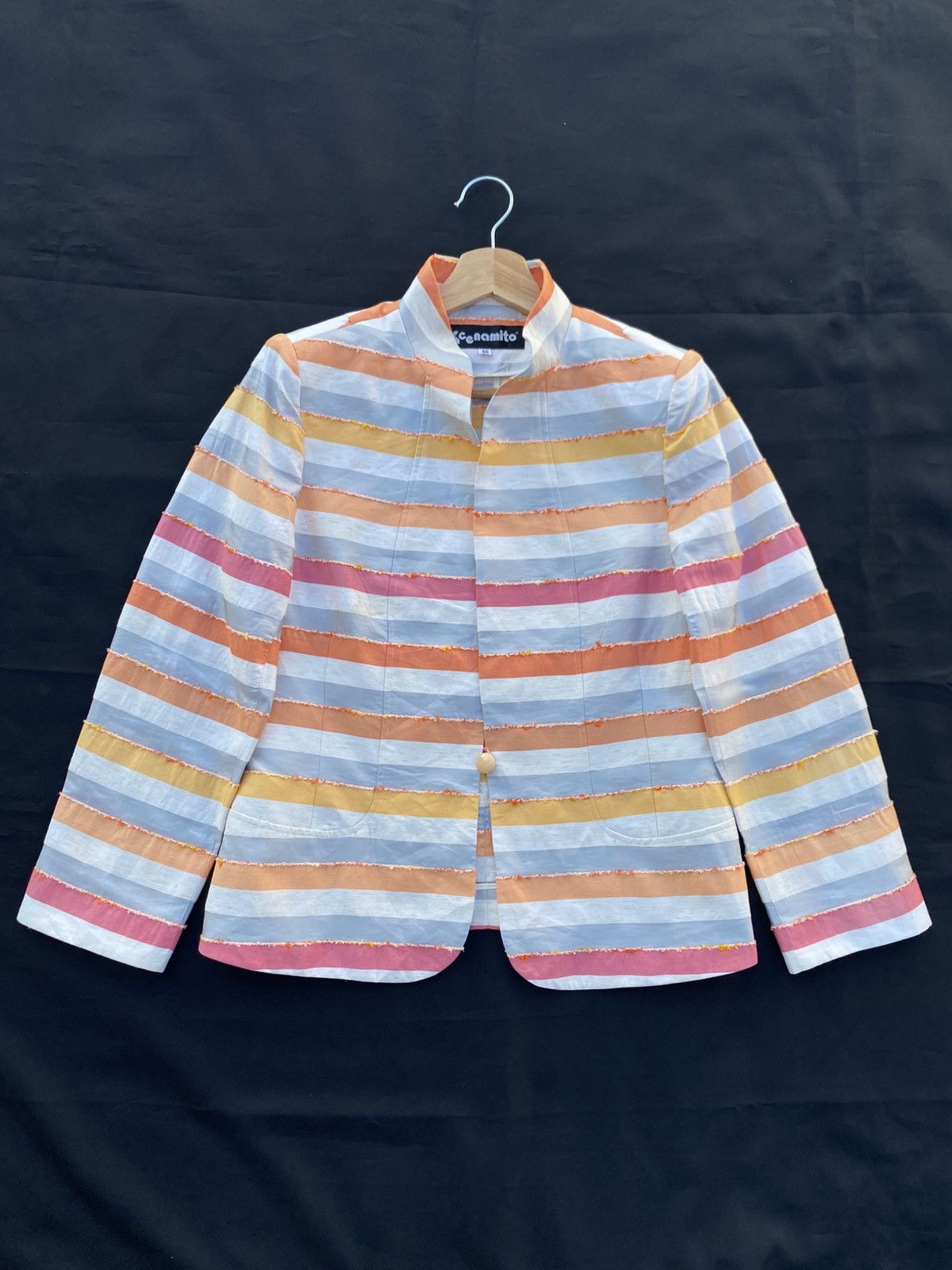 Japanese Brand Rare Vintage Stripes Raw Edge Design Women Blazer Size S / US 4 / IT 40 - 1 Thumbnail