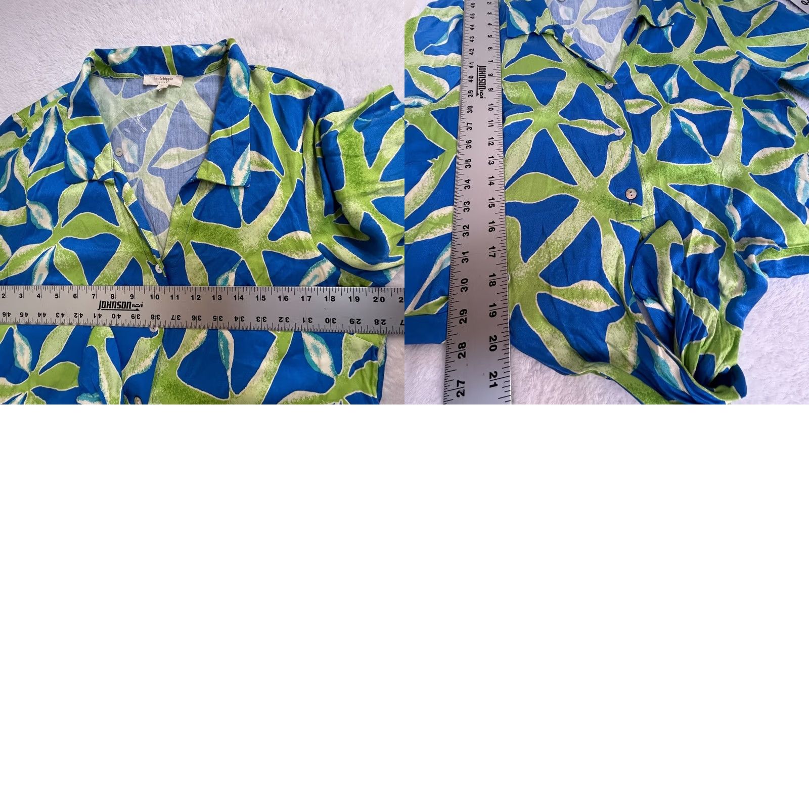 Haute Hippie Haute Hippie Womens Blue & Green Leaf Print Tie-Front Button-Up Blouse XL Size XL / US 12-14 / IT 48-50 - 8 Thumbnail
