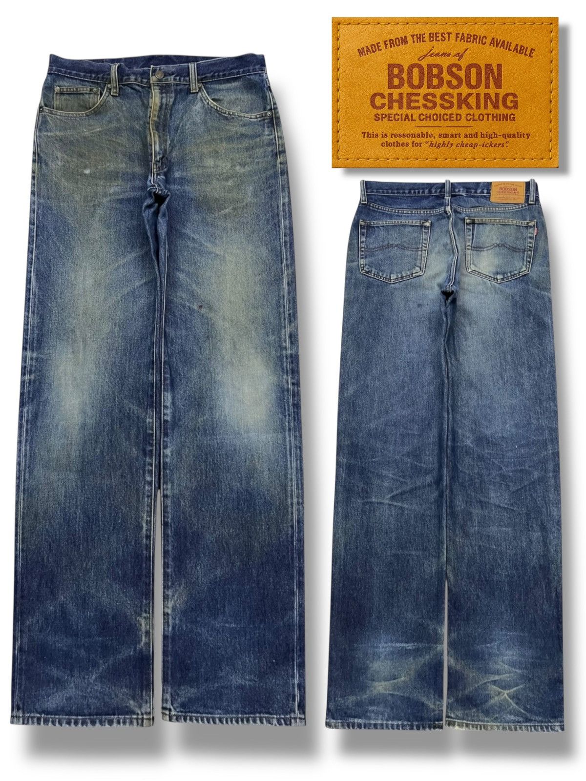 Japanese Brand Vintage Bobson Chessking Japan- Faded Mud Wash, Distressed Size US 33 - 1 Thumbnail