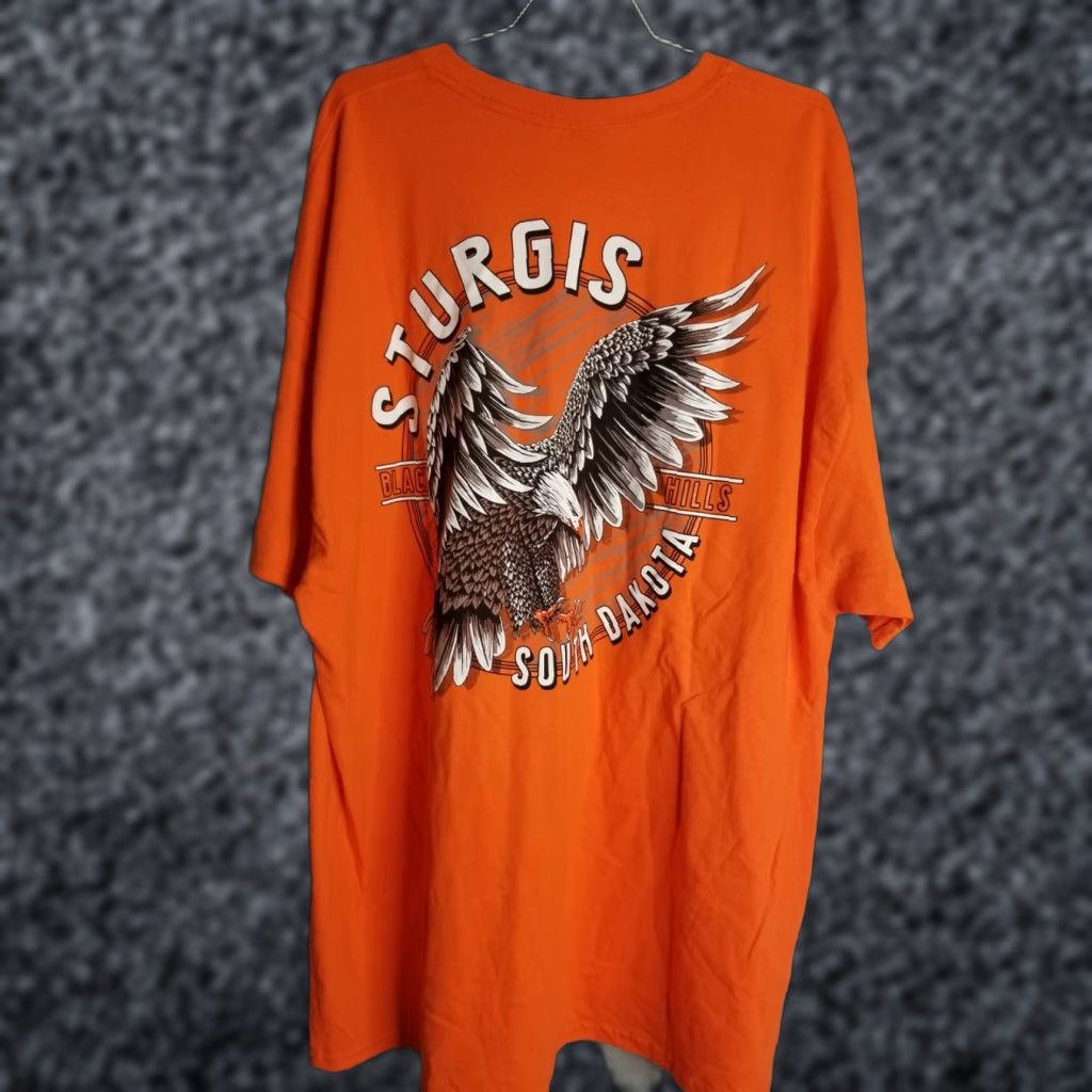 Gildan Harley Davidson T-Shirt Adult 3XL Orange Sturgis South Dakota Black Hills Rally Graphic Tee Double Sided 90s Biker Mens Size US XXL / EU 58 / 5 - 1 Thumbnail