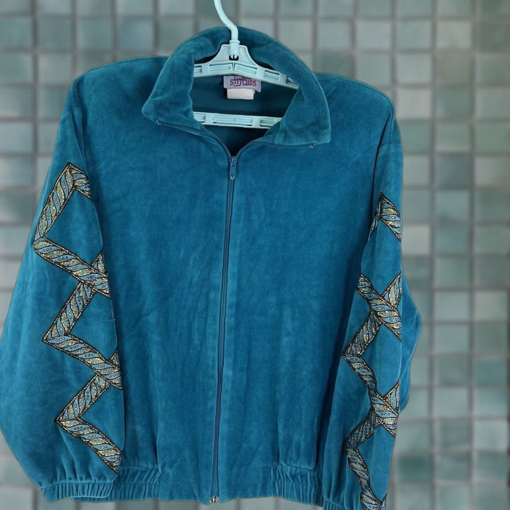 Vintage VINTAGE Southern Stitches Metallic Embroidered Jacket Womens S/M Turquoise 90s Casual Size S / US 4 / IT 40 - 1 Thumbnail