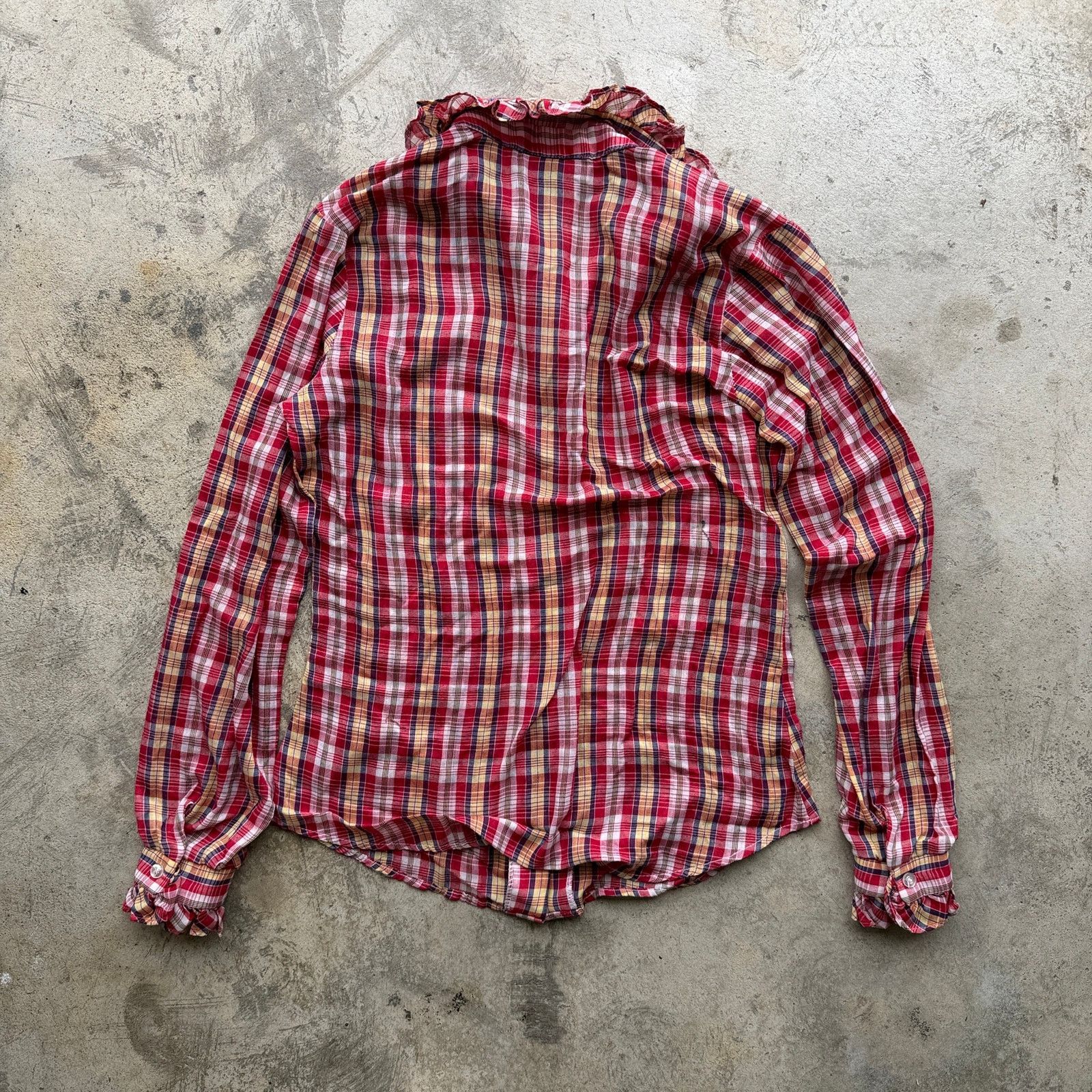 Other Cute Vtg y2k Stitches Plaid Ruffle Collar Button Down Shirt Size S / US 4 / IT 40 - 5 Thumbnail