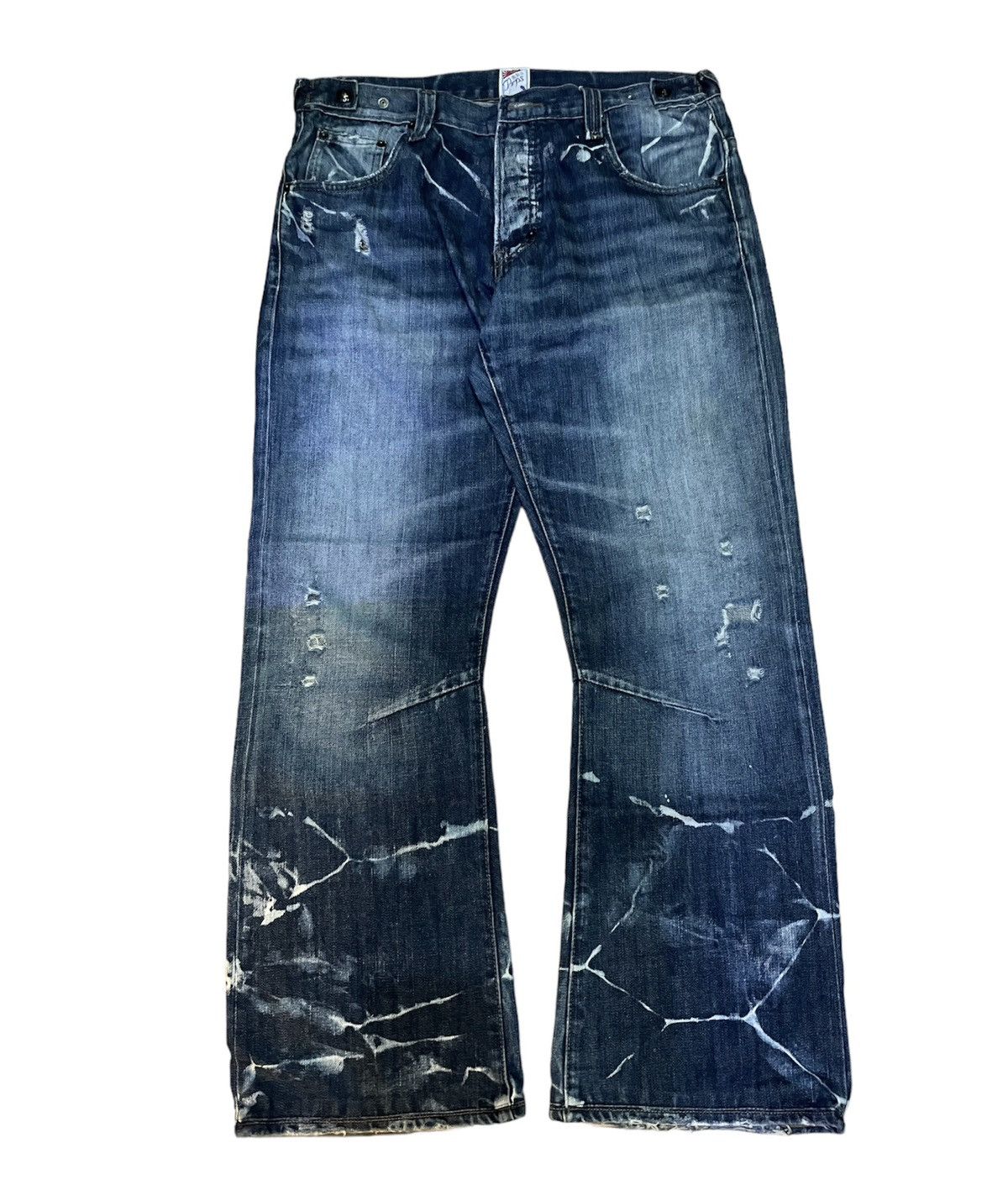 image of Beauty Beast x If Six Was Nine Flared Prps Ripped Faded Splatter Denim Pants in Faded Blue (Size 34