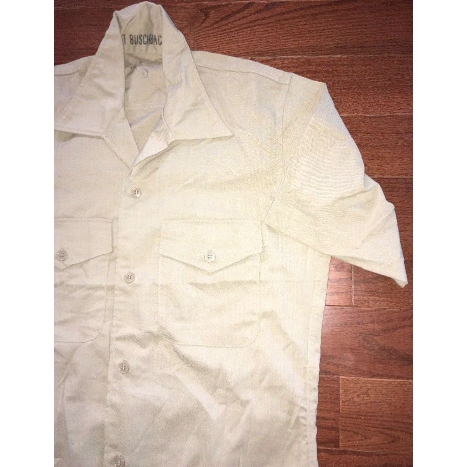 Vintage VINTAGE Buschbscher Men Short Sleeve Military Shirt Small Beige Button-Up Casual Department M Size US M / EU 48-50 / 2 - 2 Thumbnail