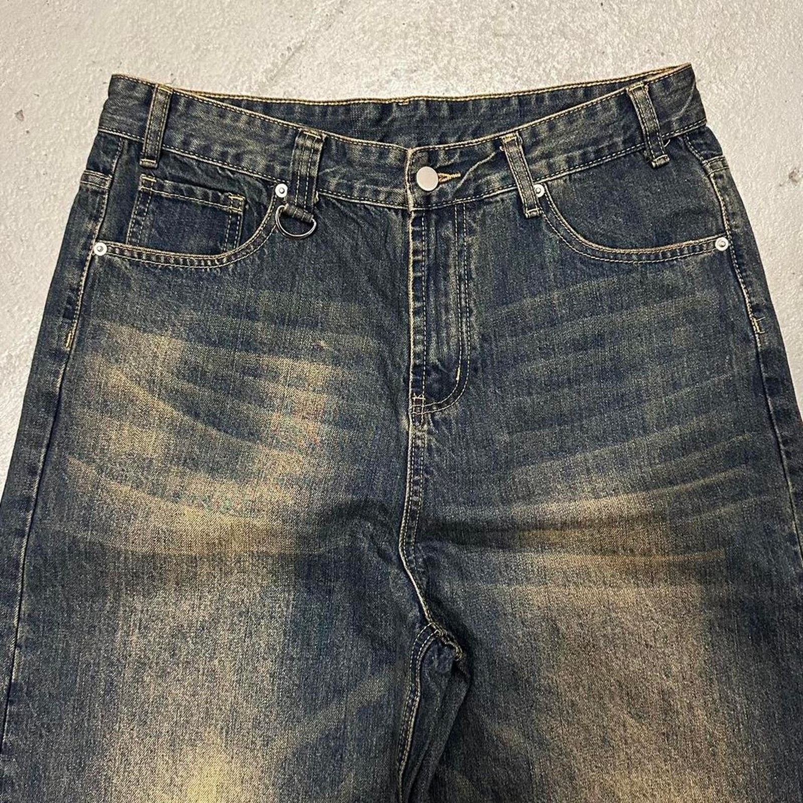 NAVY DESERT WIDE LEG BAGGY DENIM WAIST 34 FLAT