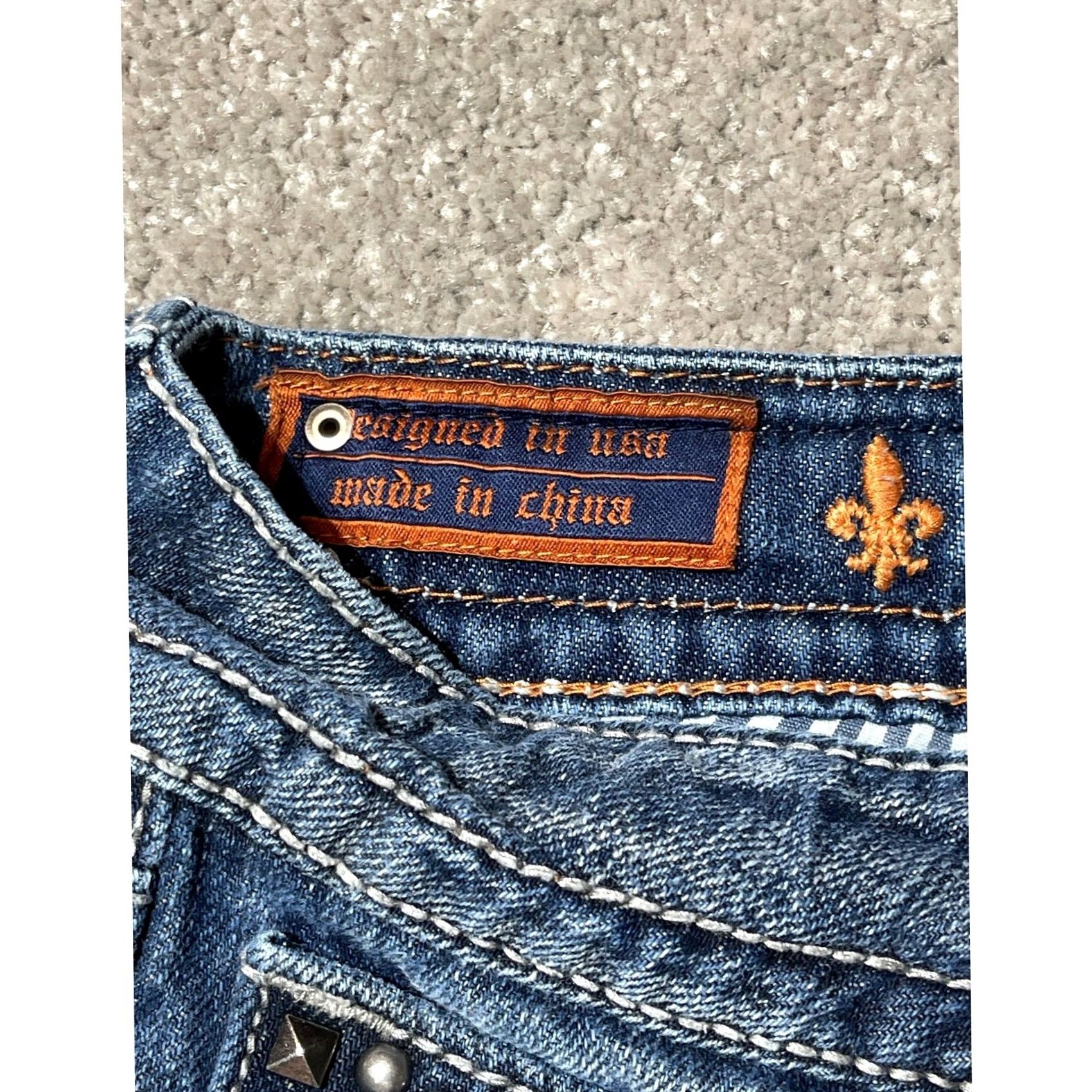 Vintage Rock Revival Jeans 29 Noelle Y2K Western Moto Americana Rockabilly Bootcut Denim 5-Pocket Womens Regular Size 29 Blue Solid Studded Button Zip Size 29" - 5 Thumbnail
