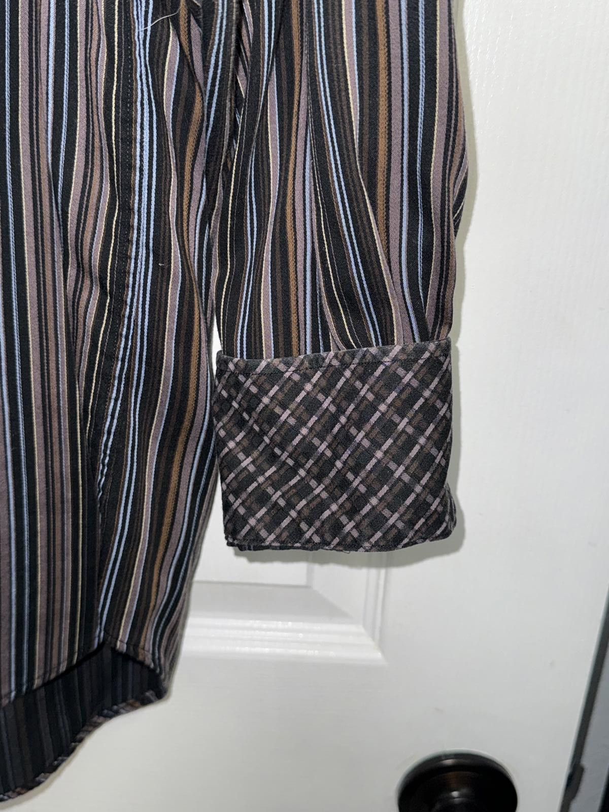 Thomas Dean Thomas Dean Men's Striped Contrast Cuff Multicolored Shirt L Size US L / EU 52-54 / 3 - 3 Thumbnail