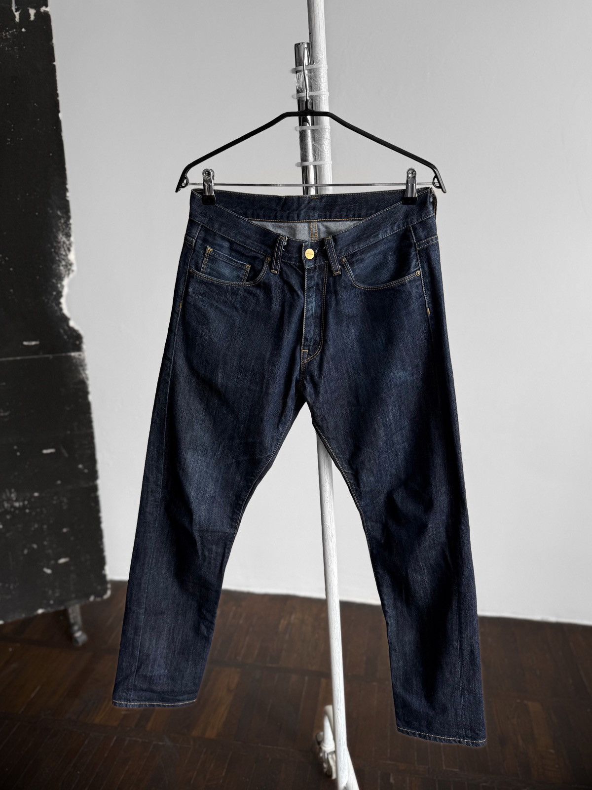 Carhartt Carhartt WIP Mens Vice Dark Blue Raw Denim Jeans Size US 32 / EU 48 - 1 Thumbnail